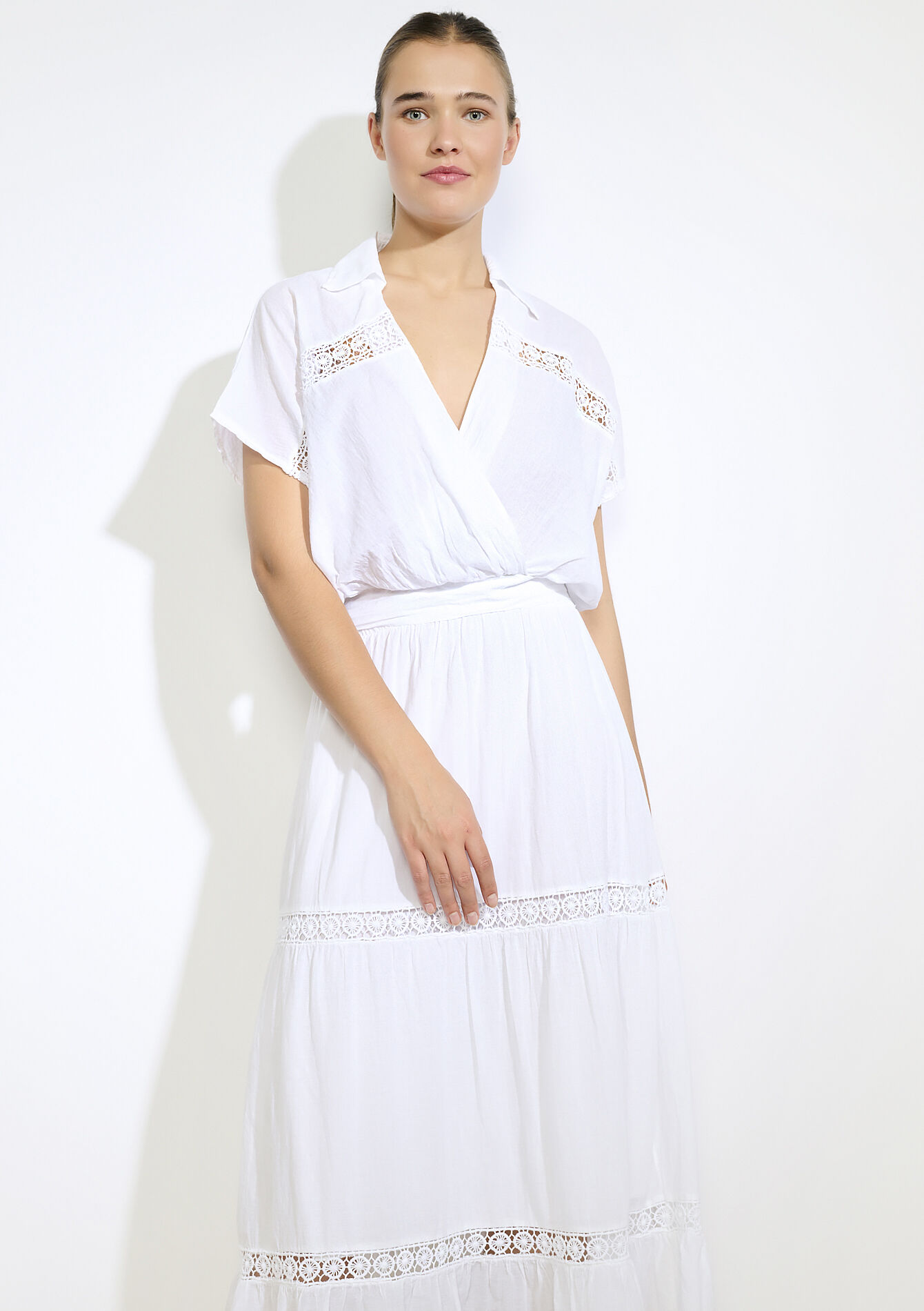 Wrap top with macramé, Wrap top with macramé - OPTICAL WHITE - 05702864_1019