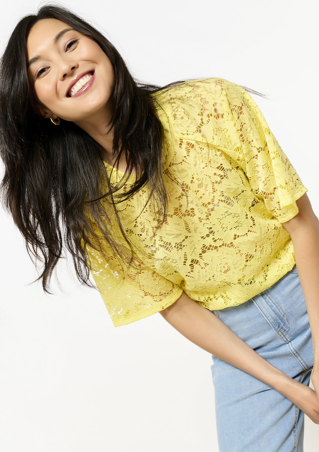 Romantische kanten top, Romantische kanten top - YELLOW PASTEL - 02301842_5004