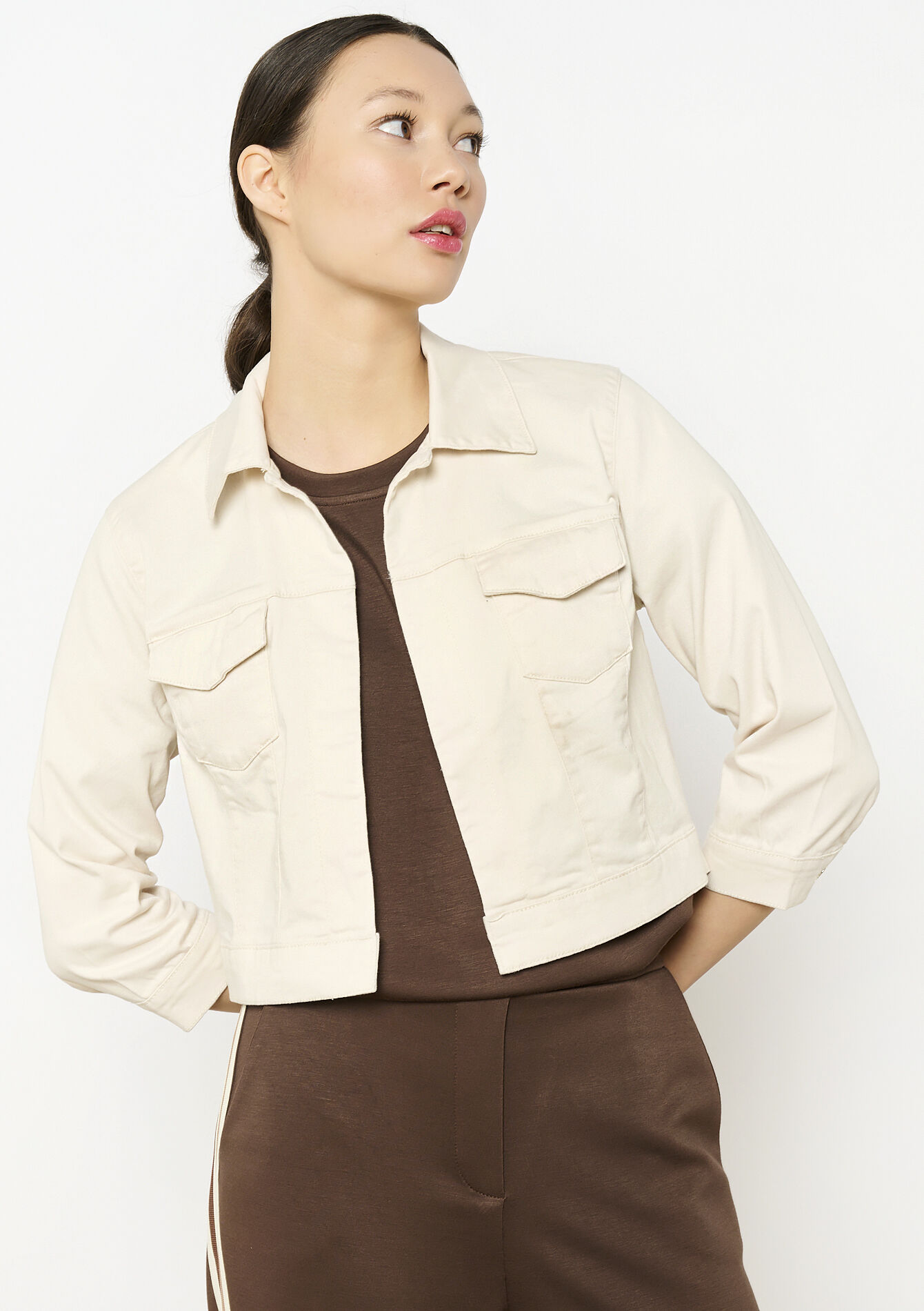 Kort twill jasje - LT BEIGE - 09100985_2527