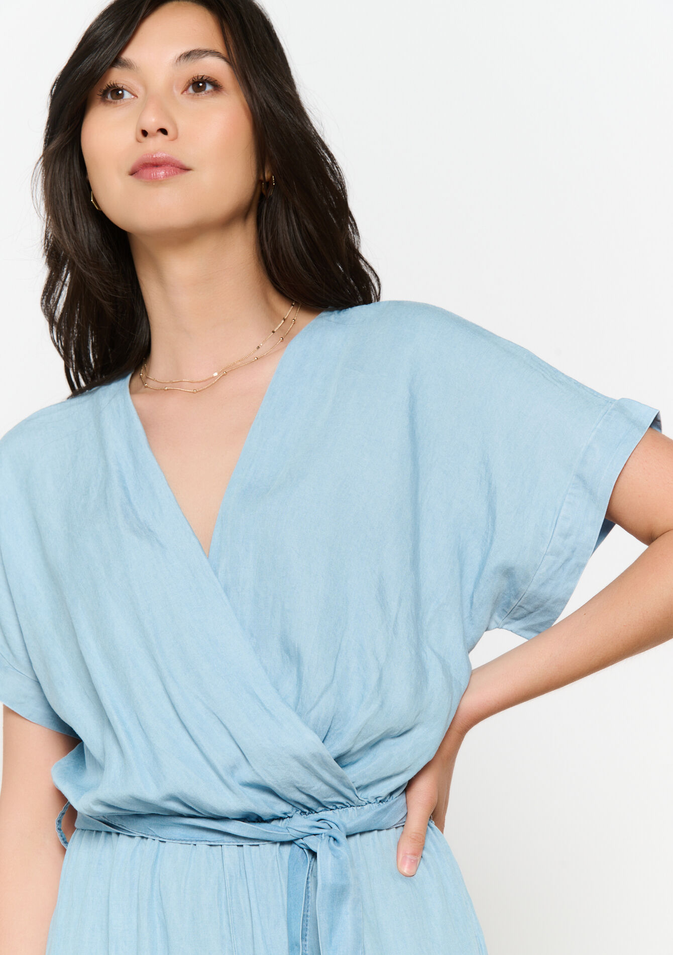 Combinaison ceinturée fluide, Combinaison ceinturée fluide - BLUE BLEACHED - 06004630_0502