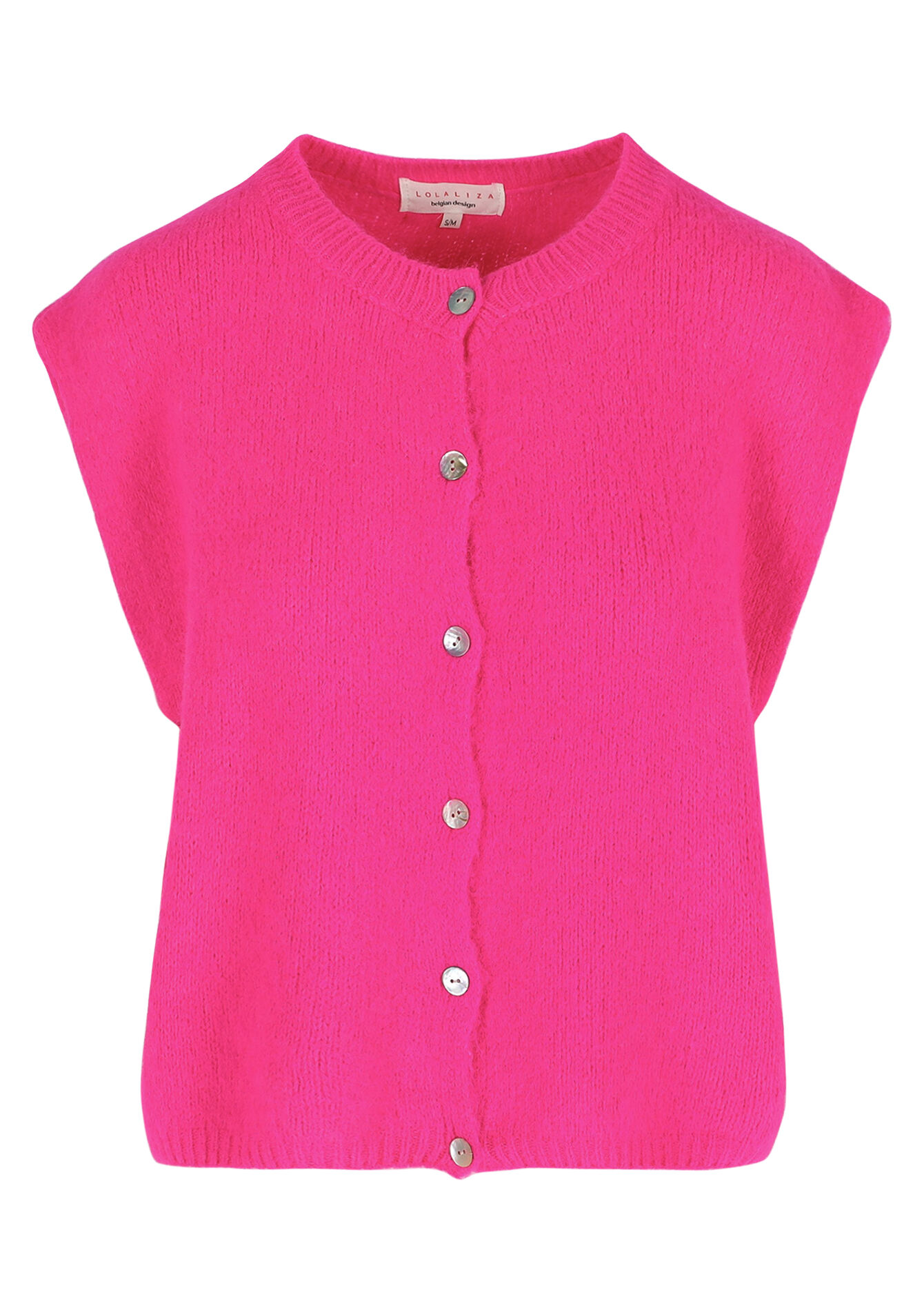 Sleeveless cardigan in alpaca wool - FLUO PINK - 04101283_5727