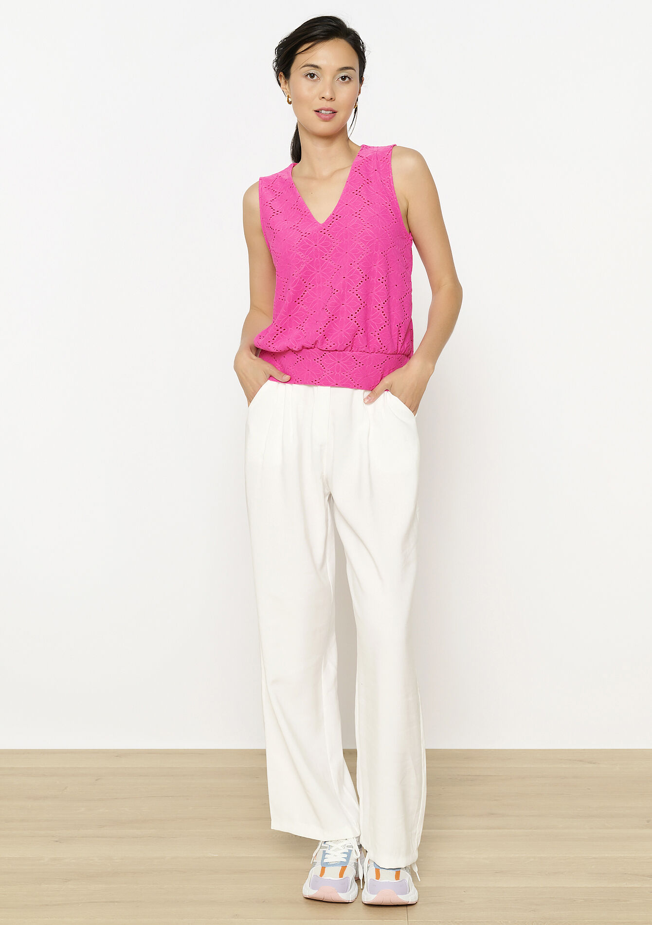 Geborduurd top met V-hals, Geborduurd top met V-hals - FUCHSIA - 02200518_5626