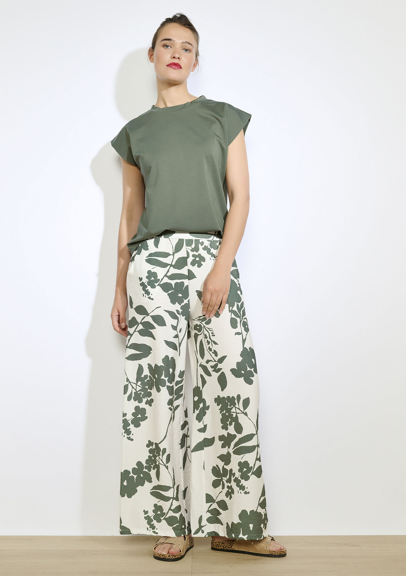Pantalon large imprimé floral, Pantalon large imprimé floral - KHAKI MED - 06600968_4327