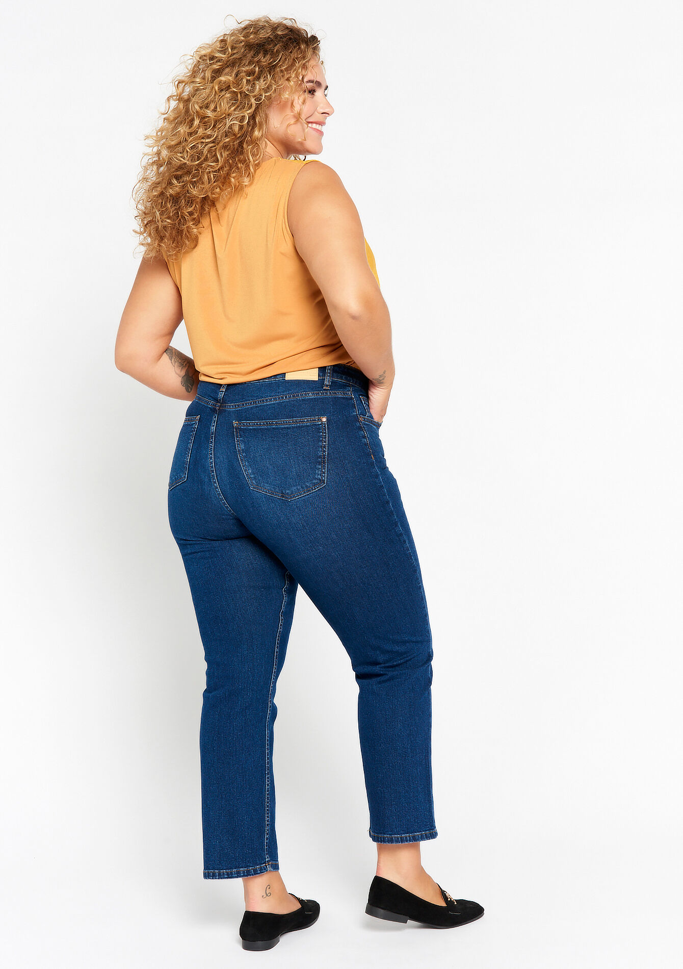 Rechte jeans met hoge taille - DARK BLUE - 22000469_0501