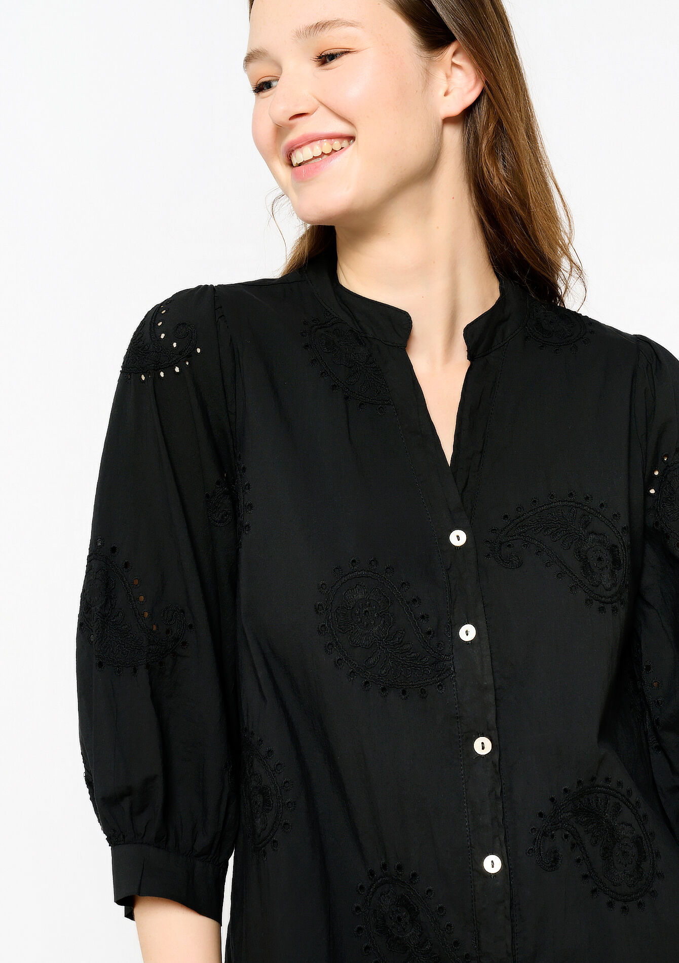 Shirt dress with embroidery, Shirt dress with embroidery - BLACK - 08103649_1119
