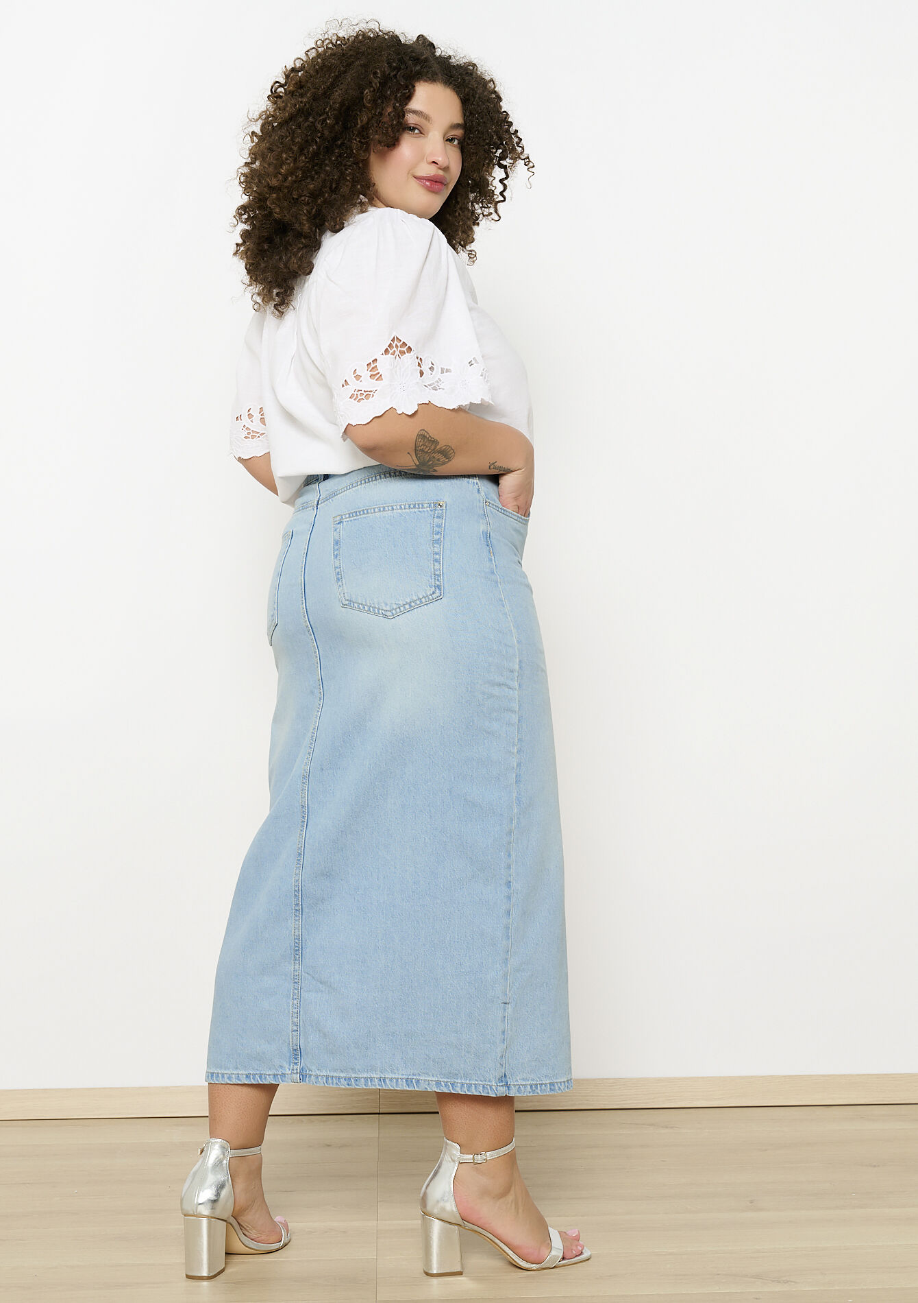 Maxi denim rok, Maxi denim rok - BLUE BLEACHED - 07101294_0502