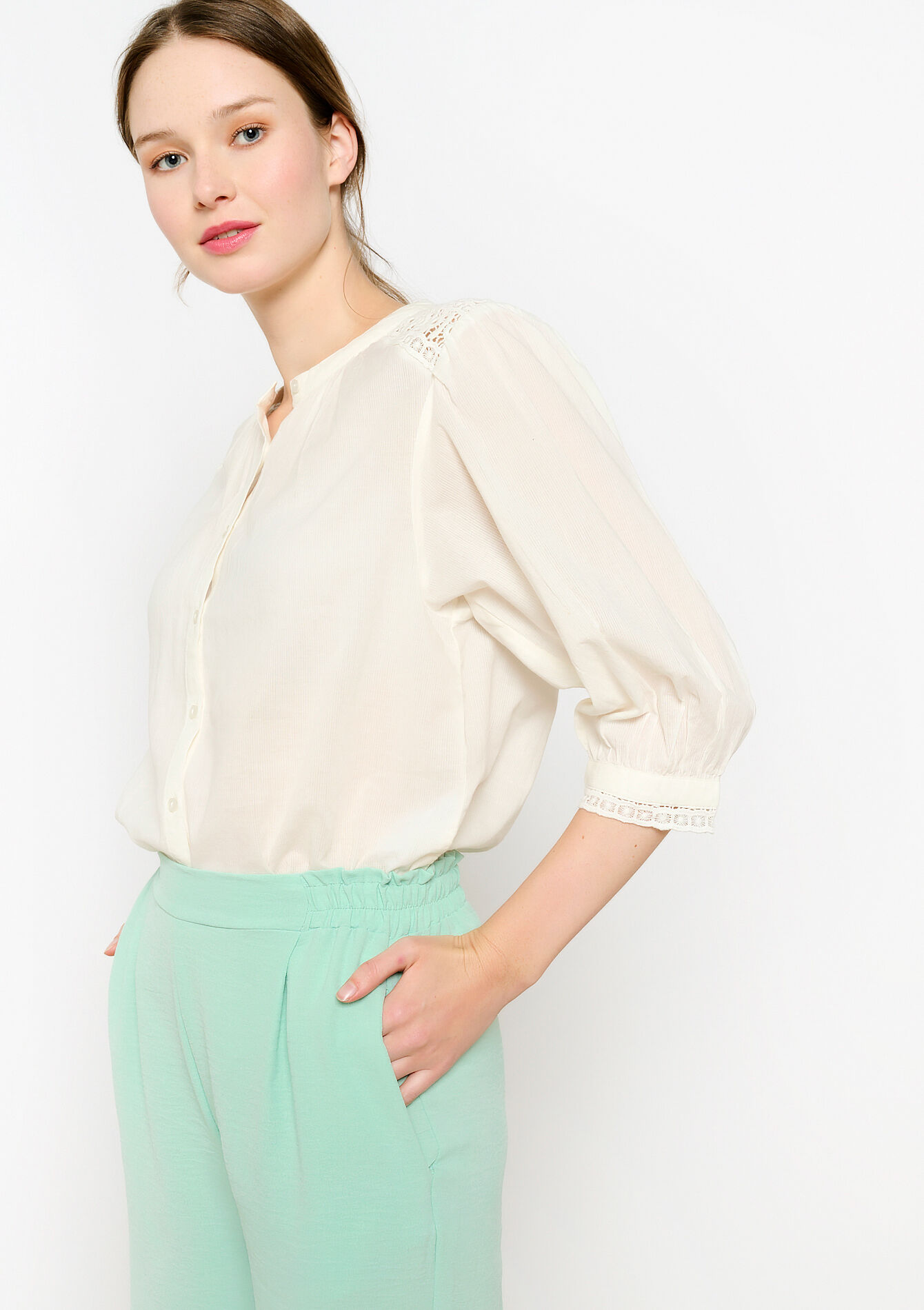 Chemise avec détail en macramé, Chemise avec détail en macramé - WHITE - 05702381_0506