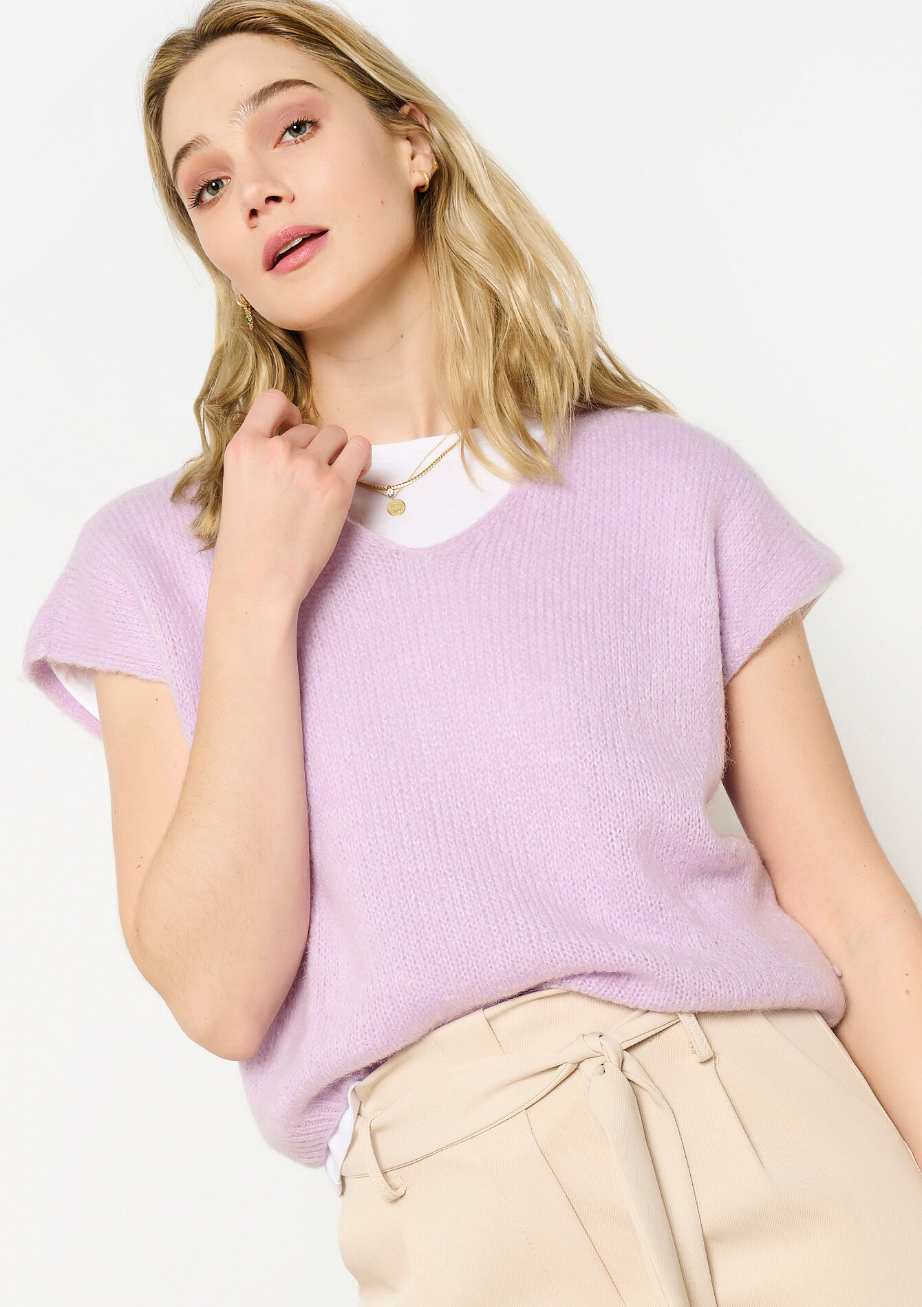 Pull en mohair à manches courtes, Pull en mohair à manches courtes - LILAC BRIGHT - 04006894_2578