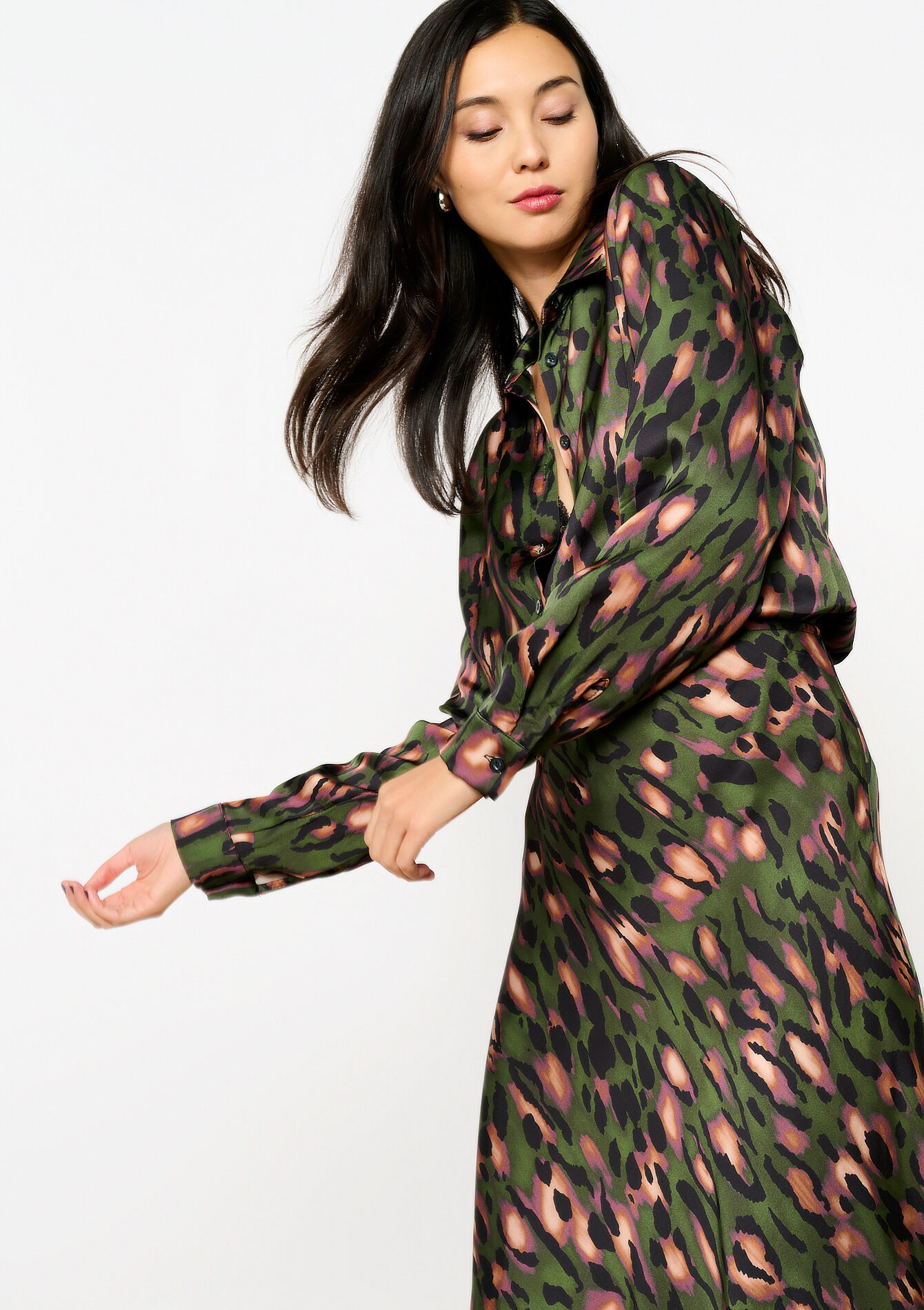 Satijnen hemd met luipaardprint, Satijnen hemd met luipaardprint - BOTTLE GREEN - 05702659_1778