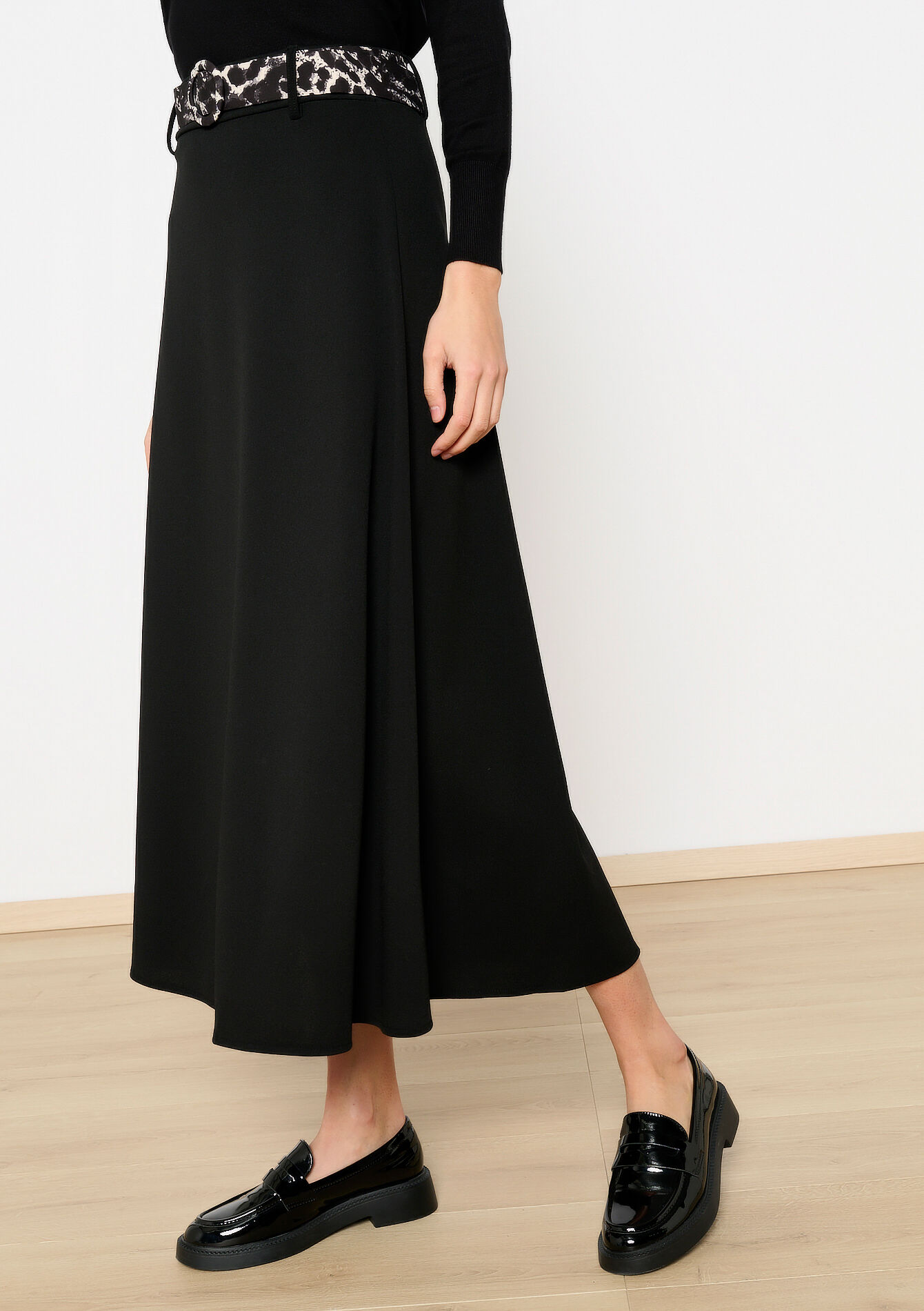 UItal maxi skirt with leopard belt - BLACK - 07101338_1119