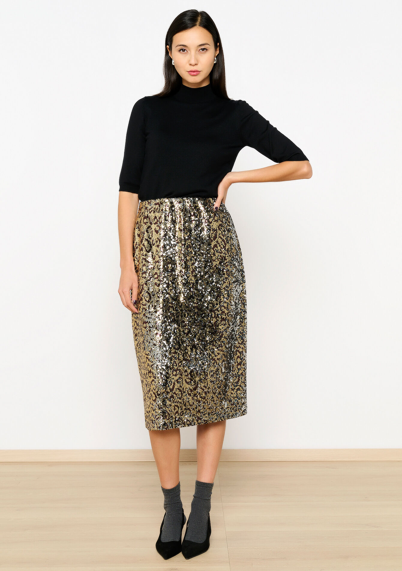 Jupe crayon à sequins, Jupe crayon à sequins - BLACK - 07101291_1119