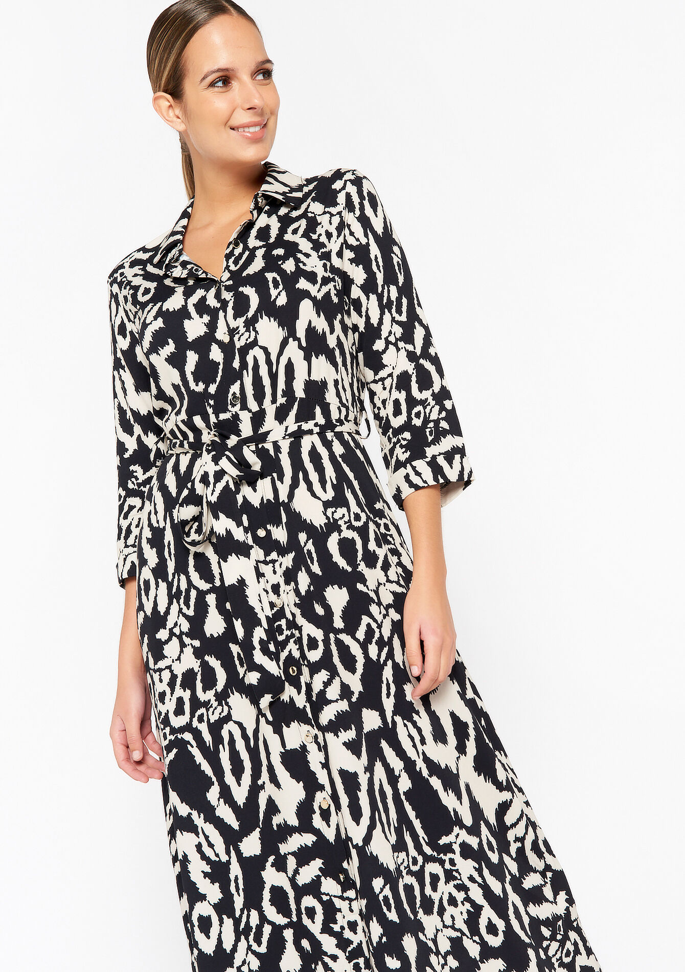 Shirt dress with graphic print - BLACK - 08601836_1119