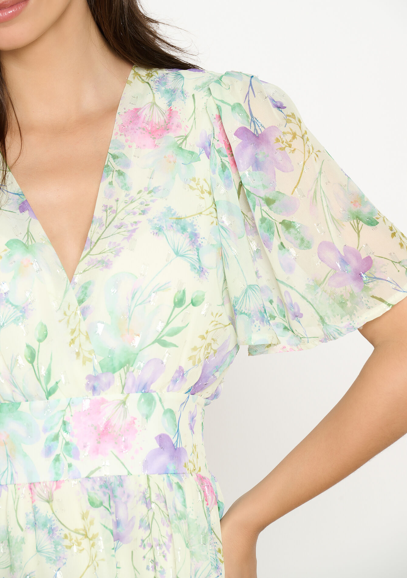 Lange jurk met bloemenprint, Lange jurk met bloemenprint - YELLOW PASTEL - 08104171_5004