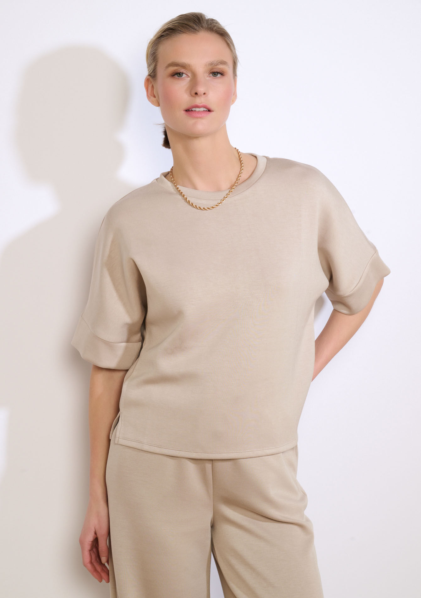 Modal T-shirt met ronde hals, Modal T-shirt met ronde hals - TAUPE - 15100407_1021