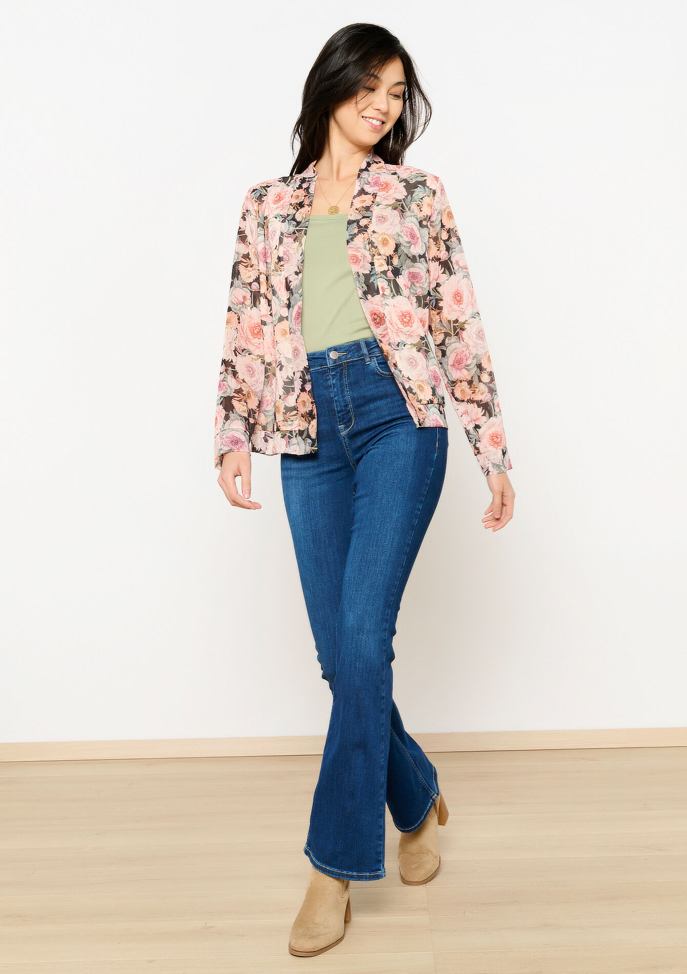 Jacket with floral print - BLACK - 09101021_1119