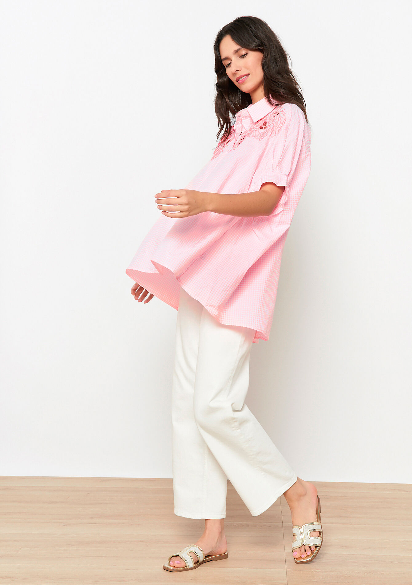 Chemise brodée oversize, Chemise brodée oversize - PINK BUBBLEGUM - 05702819_1477