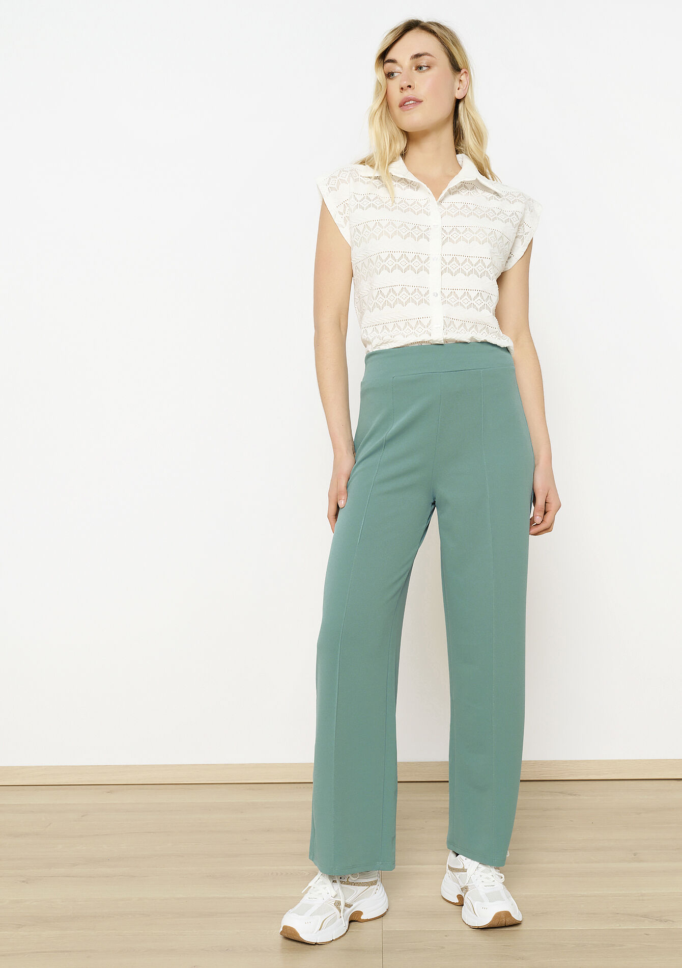 Pantalon fluide taille haute, Pantalon fluide taille haute - MINT GREEN - 06600947_1723