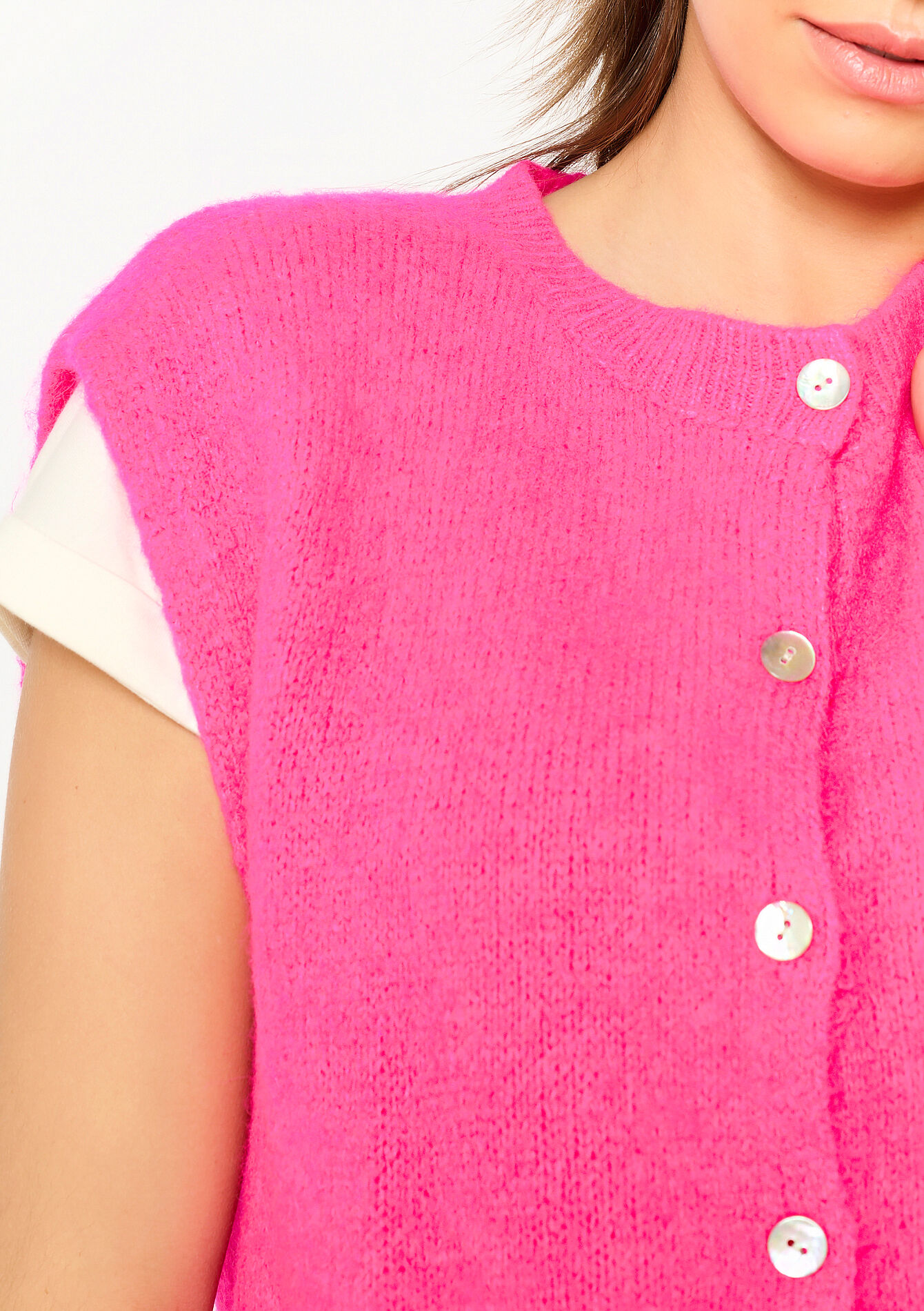 Sleeveless cardigan in alpaca wool - FLUO PINK - 04101283_5727