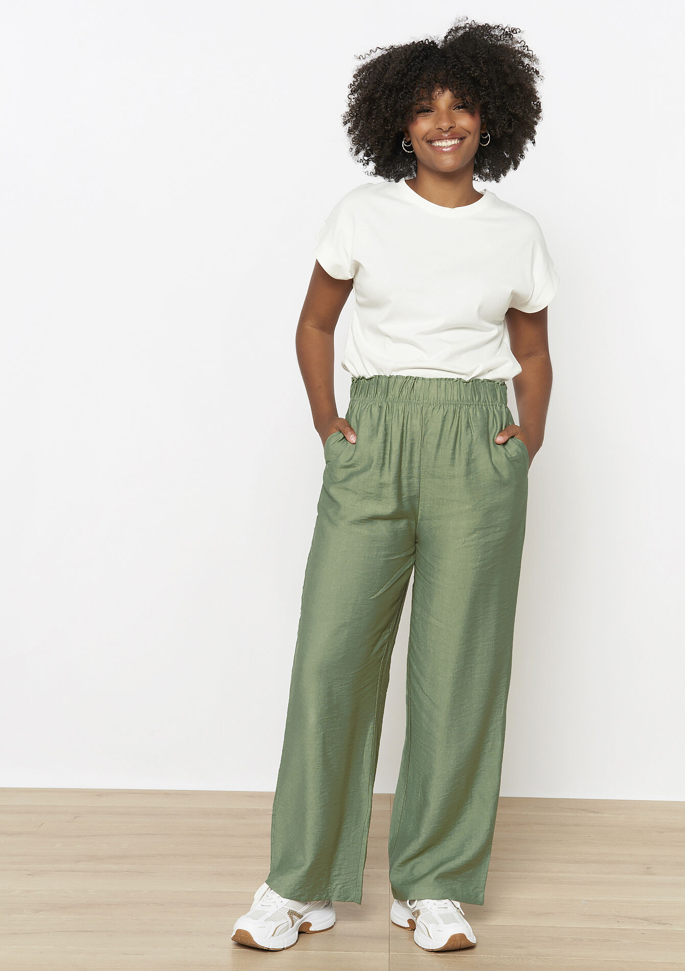 Losvallende wijde broek, Losvallende wijde broek - KHAKI FADED - 06600927_4326