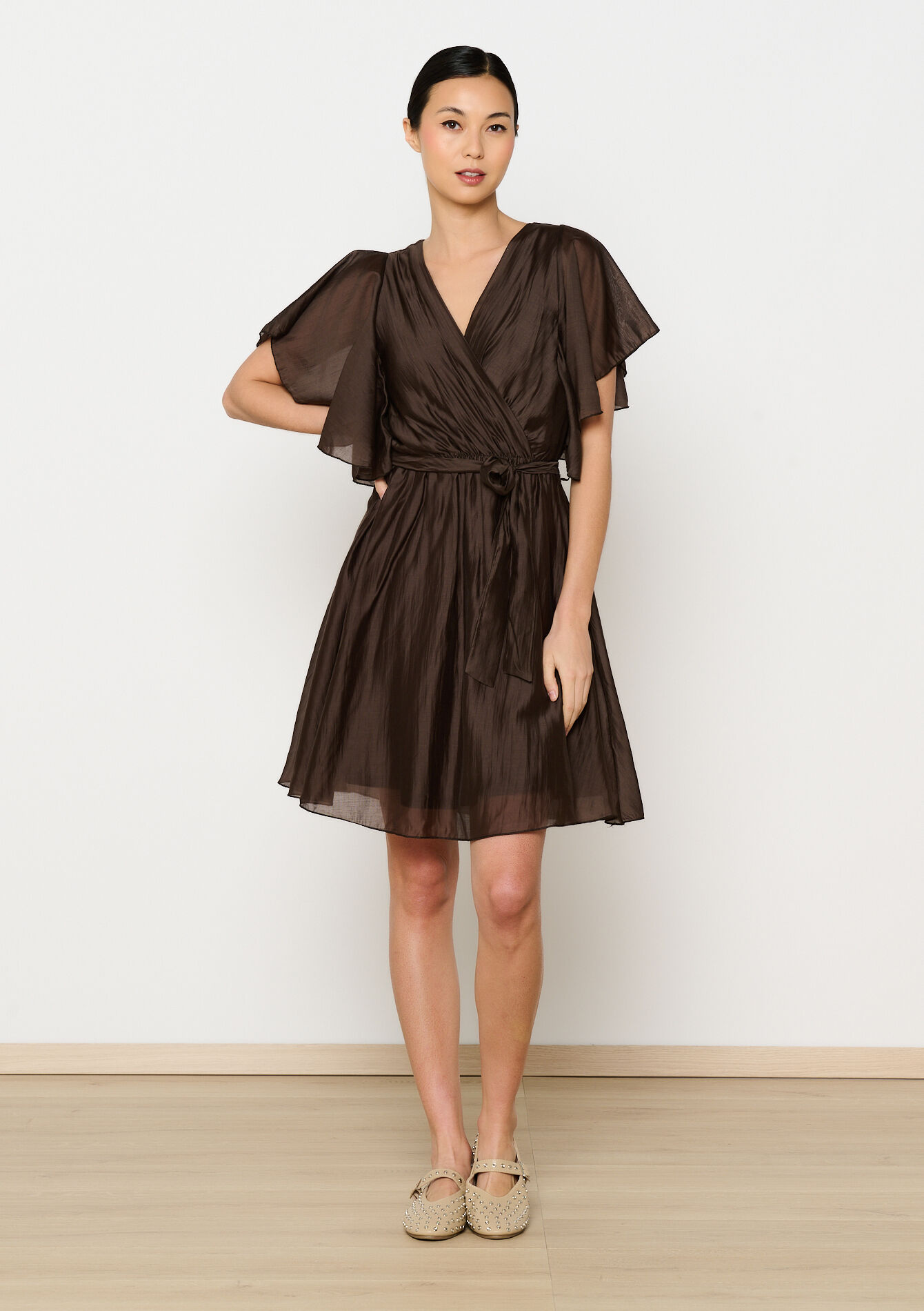 Robe avec manches papillon amples, Robe avec manches papillon amples - BROWN DARK CHOCOLATE - 08104008_3720