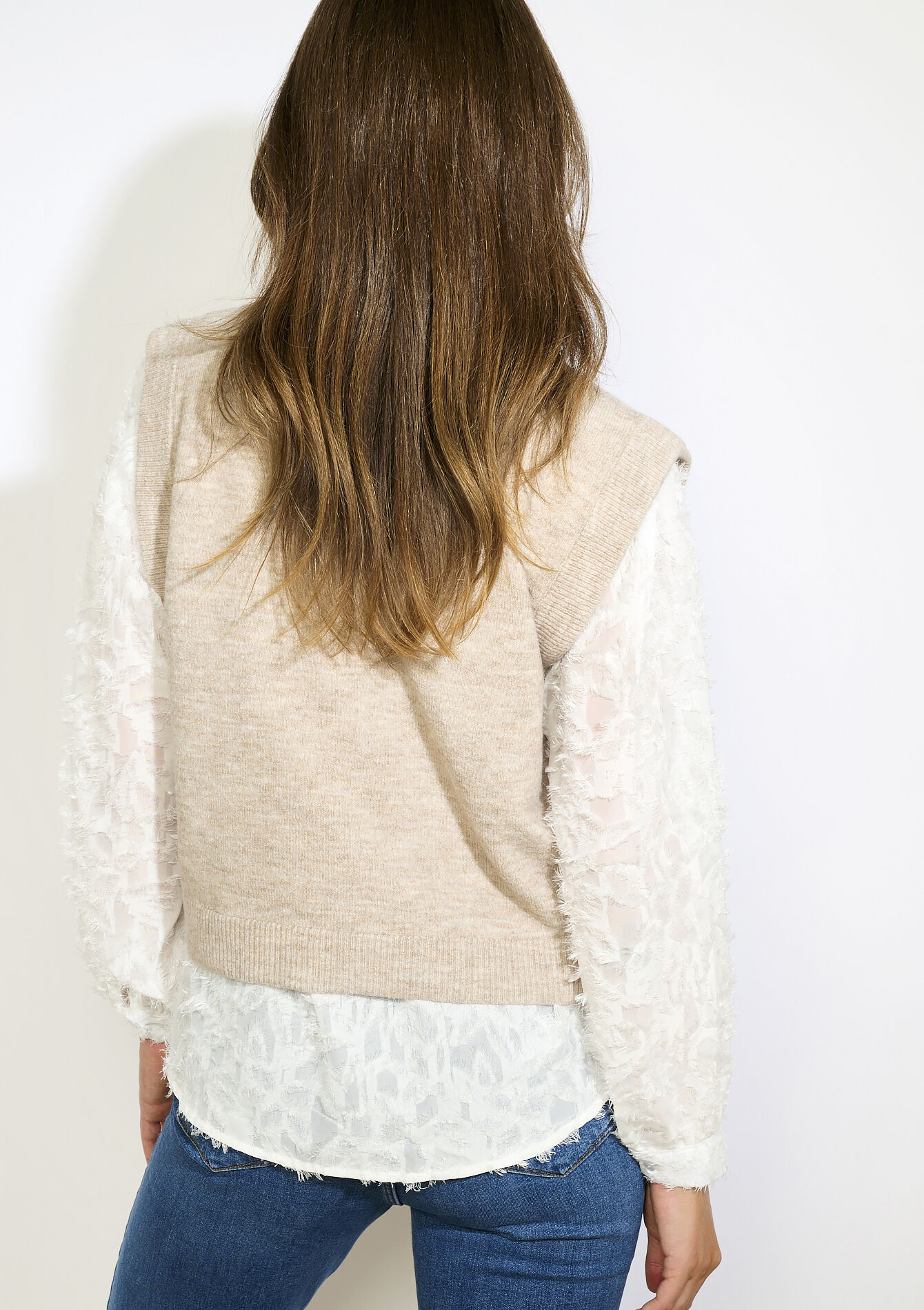 Mouwloze gebreide trui - BEIGE CHINE - 04006912_4025