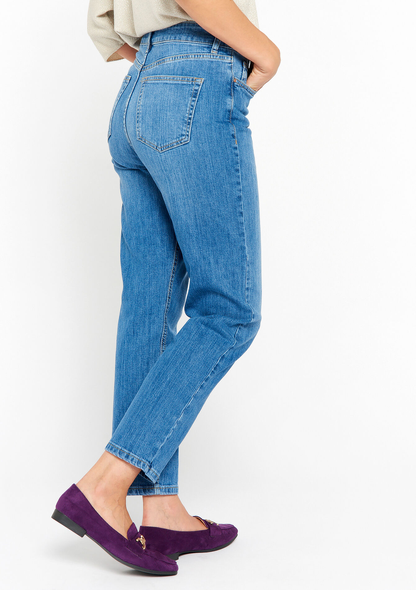 Rechte jeans met hoge taille, Rechte jeans met hoge taille - MEDIUM BLUE - 22000489_0500