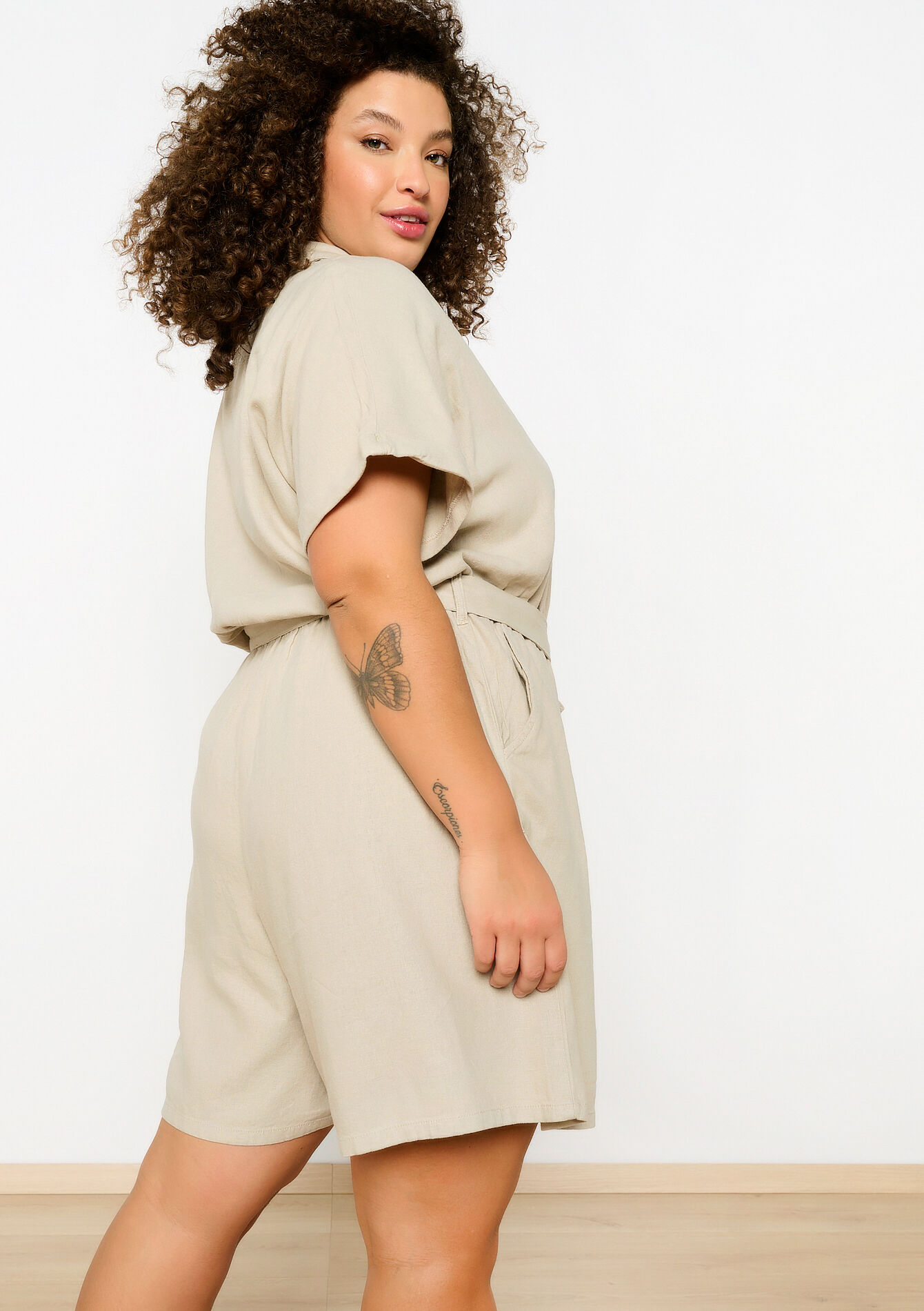 Linen playsuit, Linen playsuit - LIGHT TAUPE - 06004463_2572