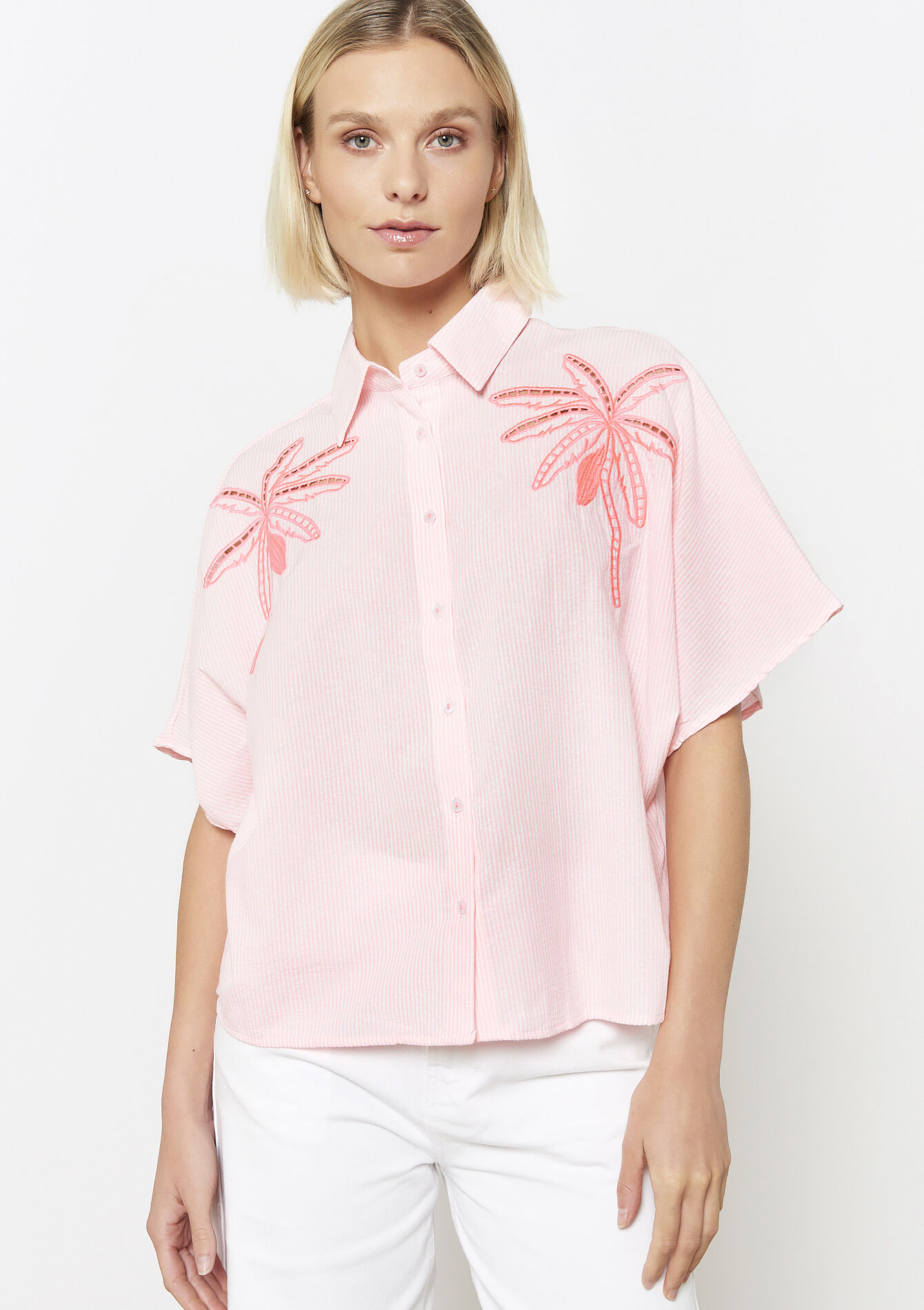 Chemise palmiers brodés, Chemise palmiers brodés - PINK BUBBLEGUM - 05702818_1477
