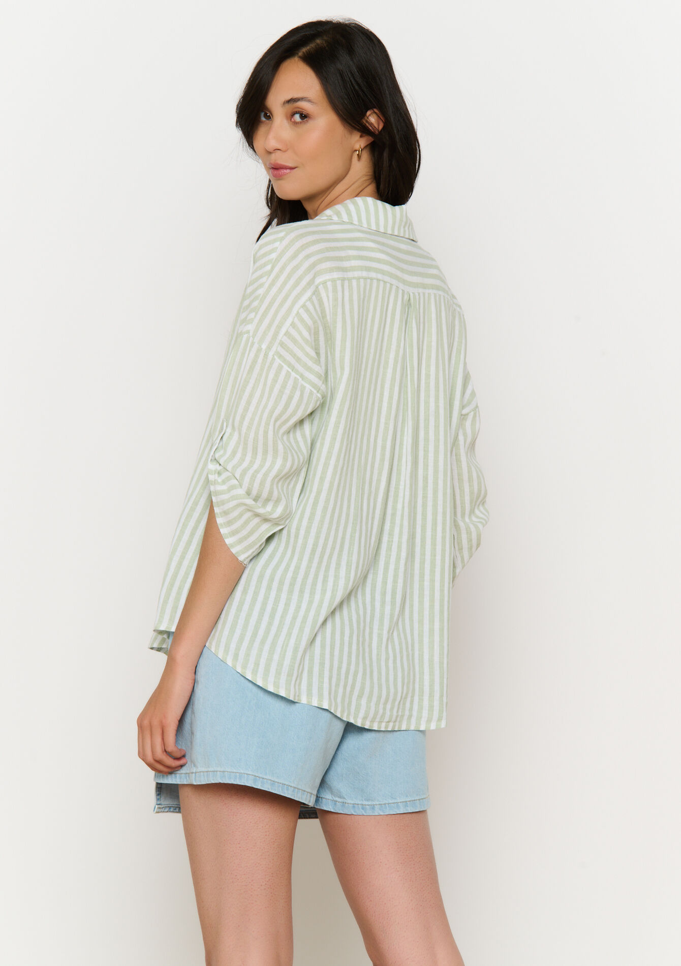 Losvallende streepjesblouse, Losvallende streepjesblouse - KHAKI MINT - 05702837_2542