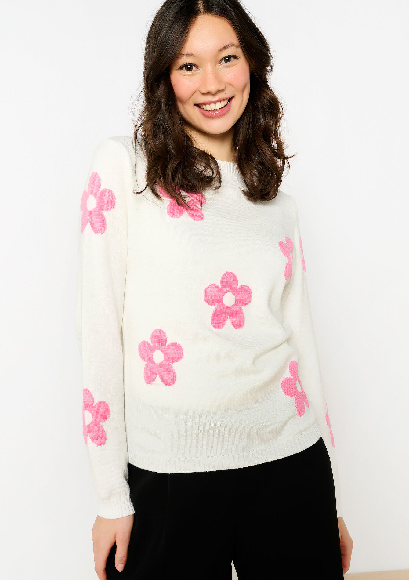 Trui met bloemen - OFFWHITE - 04006860_1001