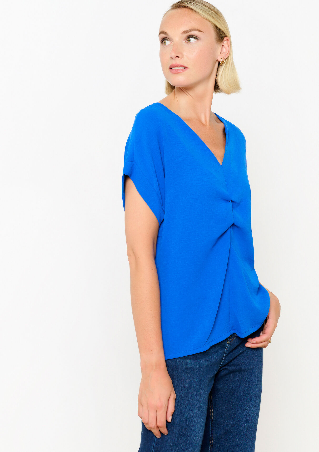 Blouse with V-neck, Blouse with V-neck - ELECTRIC BLUE - 05702624_1619