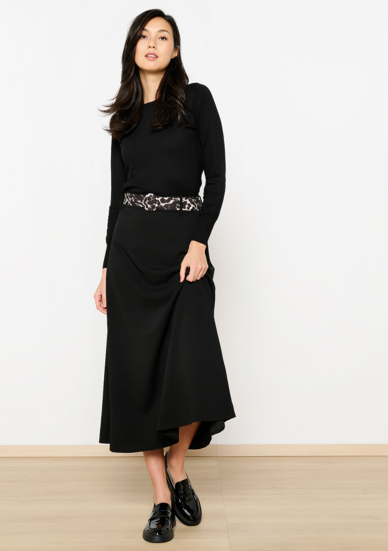 UItal maxi skirt with leopard belt - BLACK - 07101338_1119