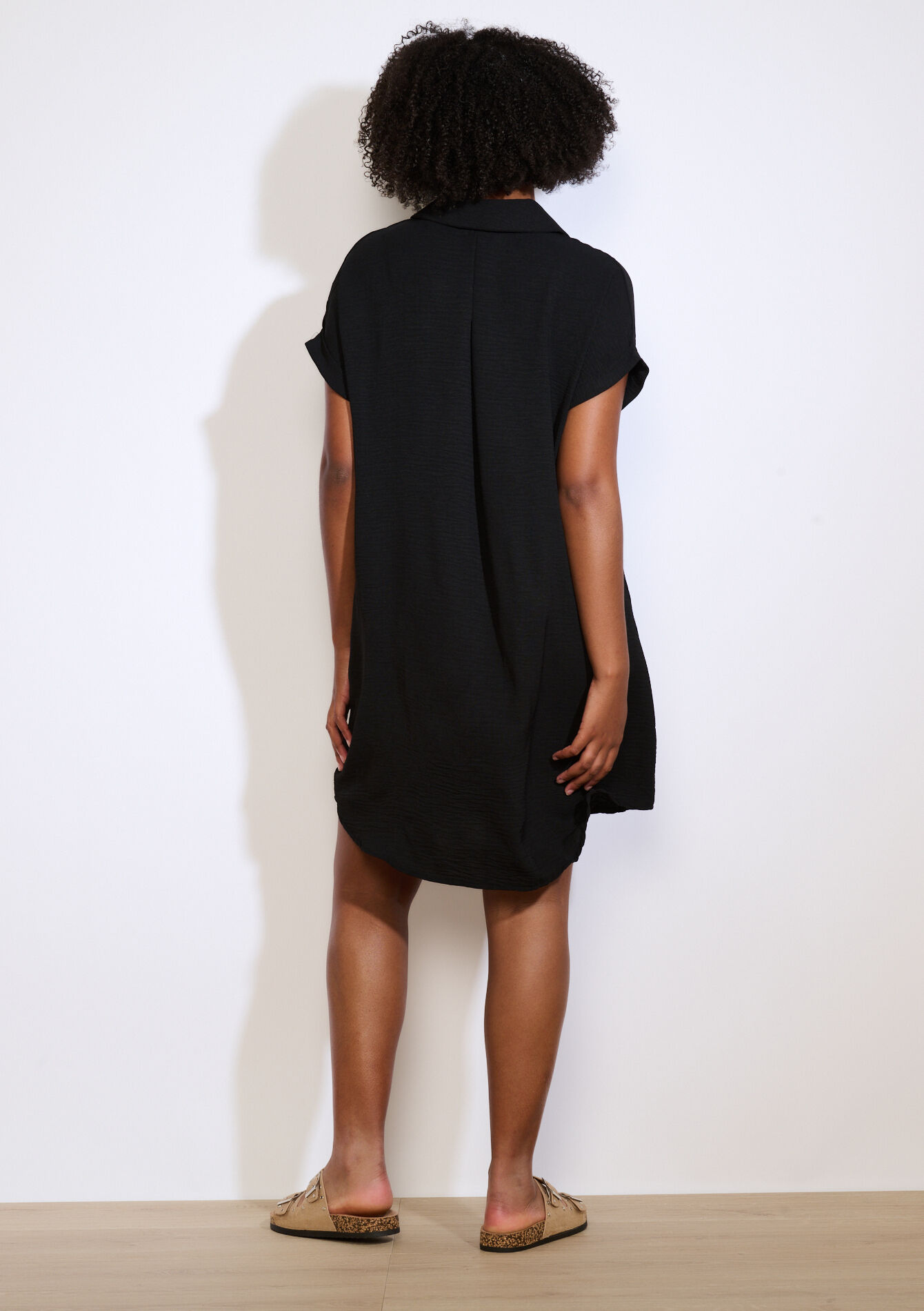 Short loose shirt dress, Short loose shirt dress - BLACK - 08104244_1119