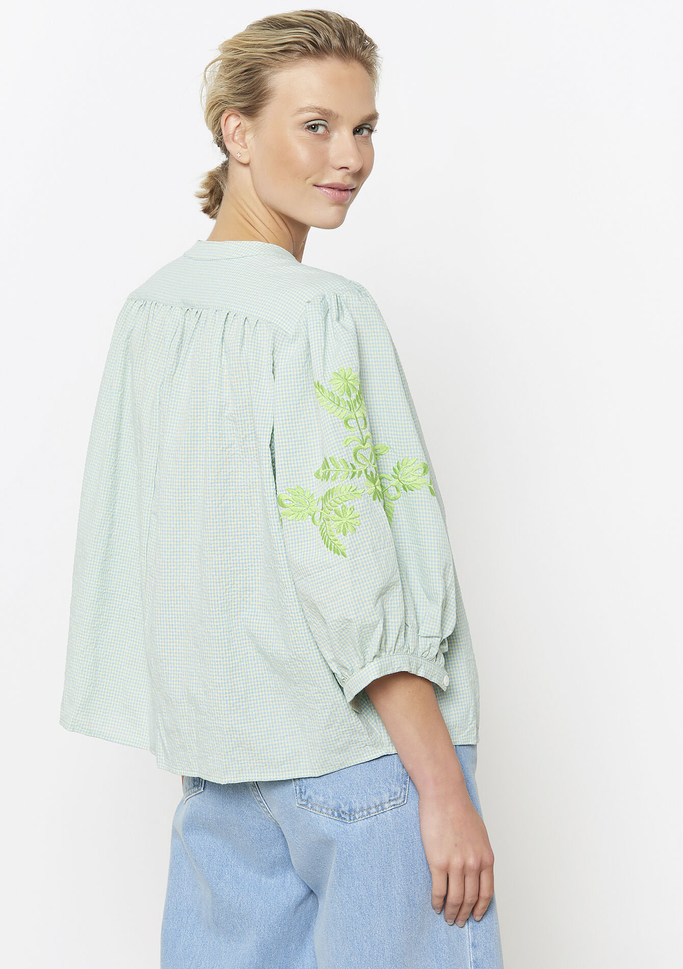 Chemise en vichy avec broderie, Chemise en vichy avec broderie - BLUE PASTEL - 05702721_3003