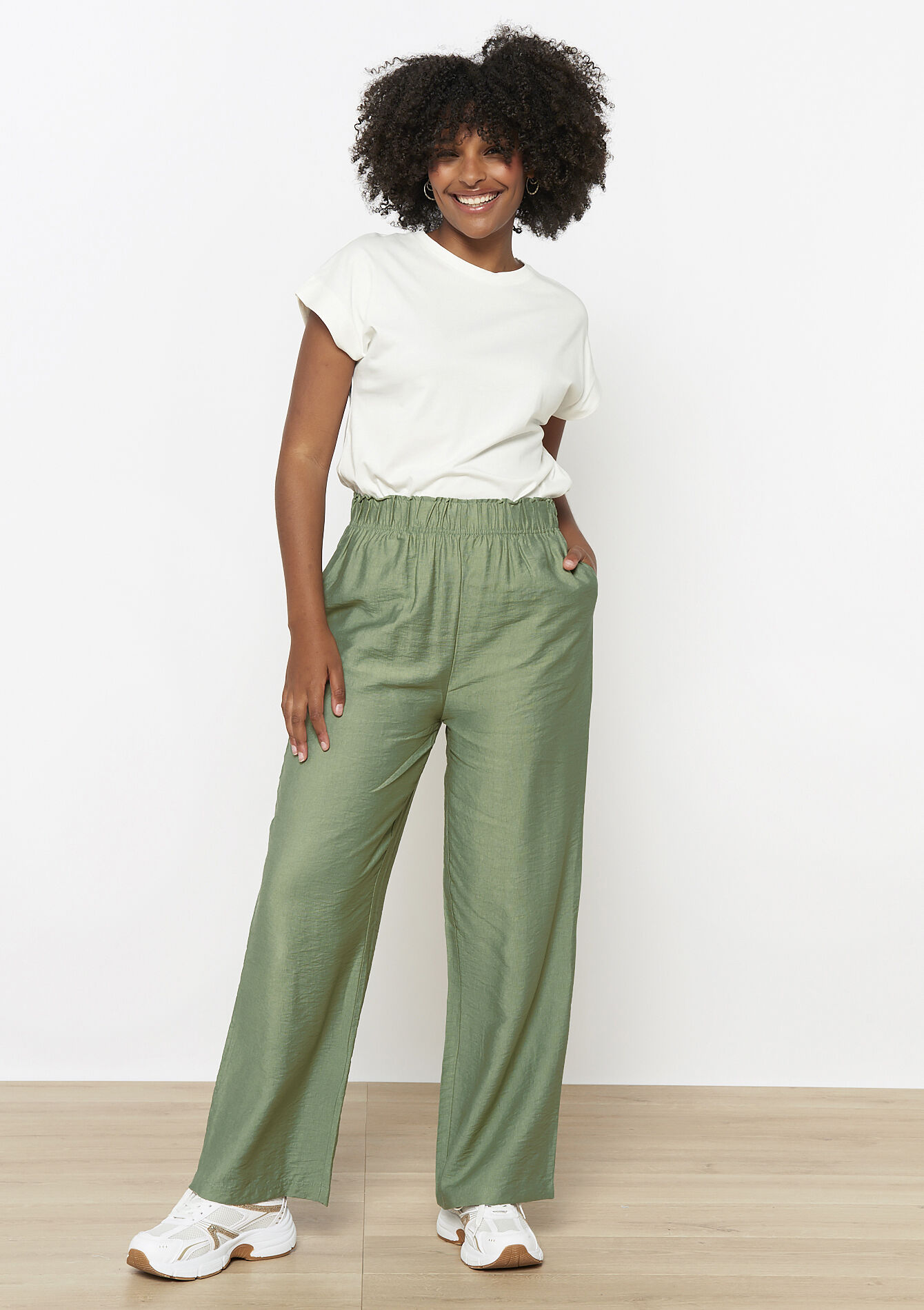 Losvallende wijde broek, Losvallende wijde broek - KHAKI FADED - 06600927_4326