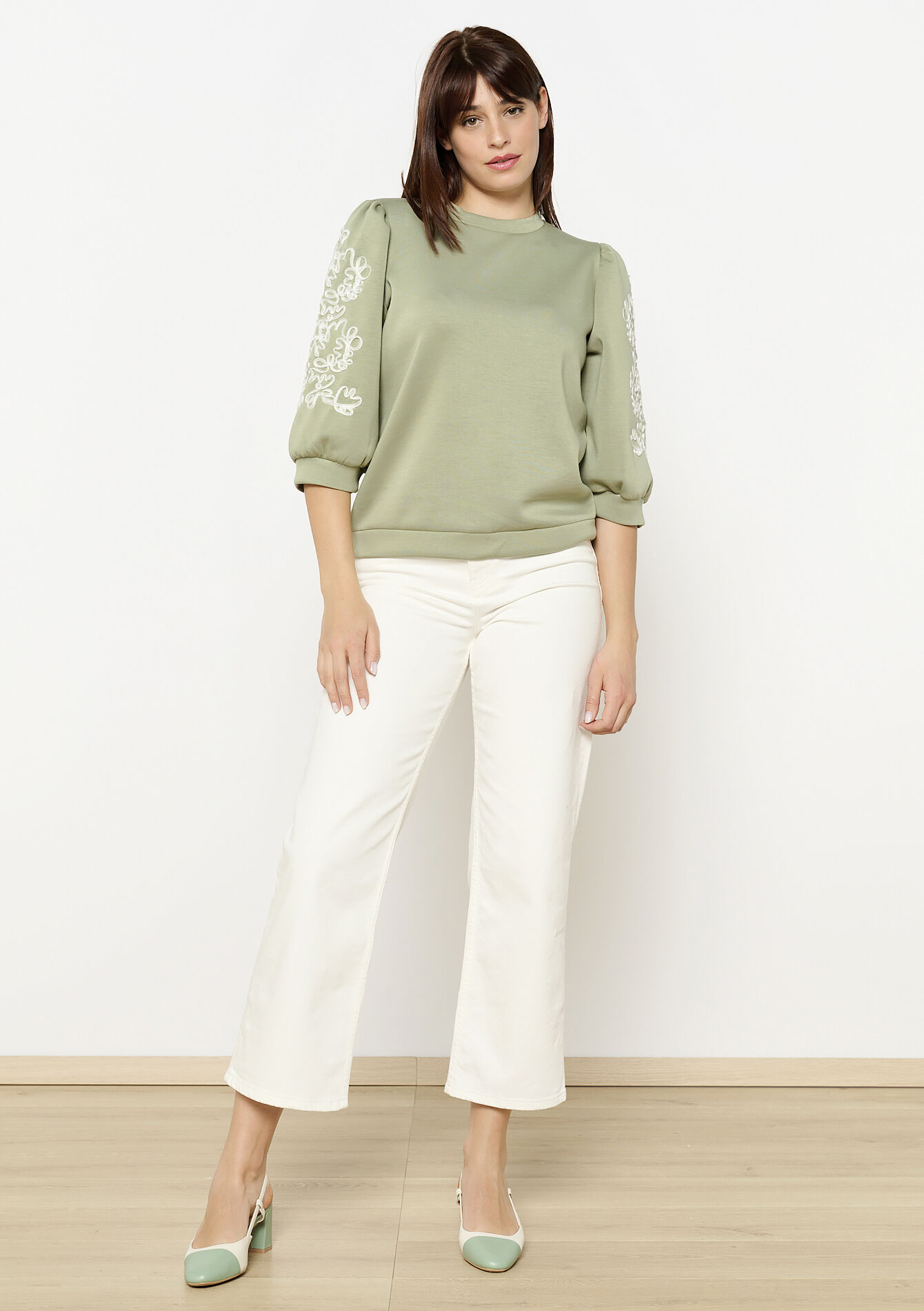 Sweatshirt met ballonmouwen, Sweatshirt met ballonmouwen - KHAKI TILLEUL - 03001761_4406