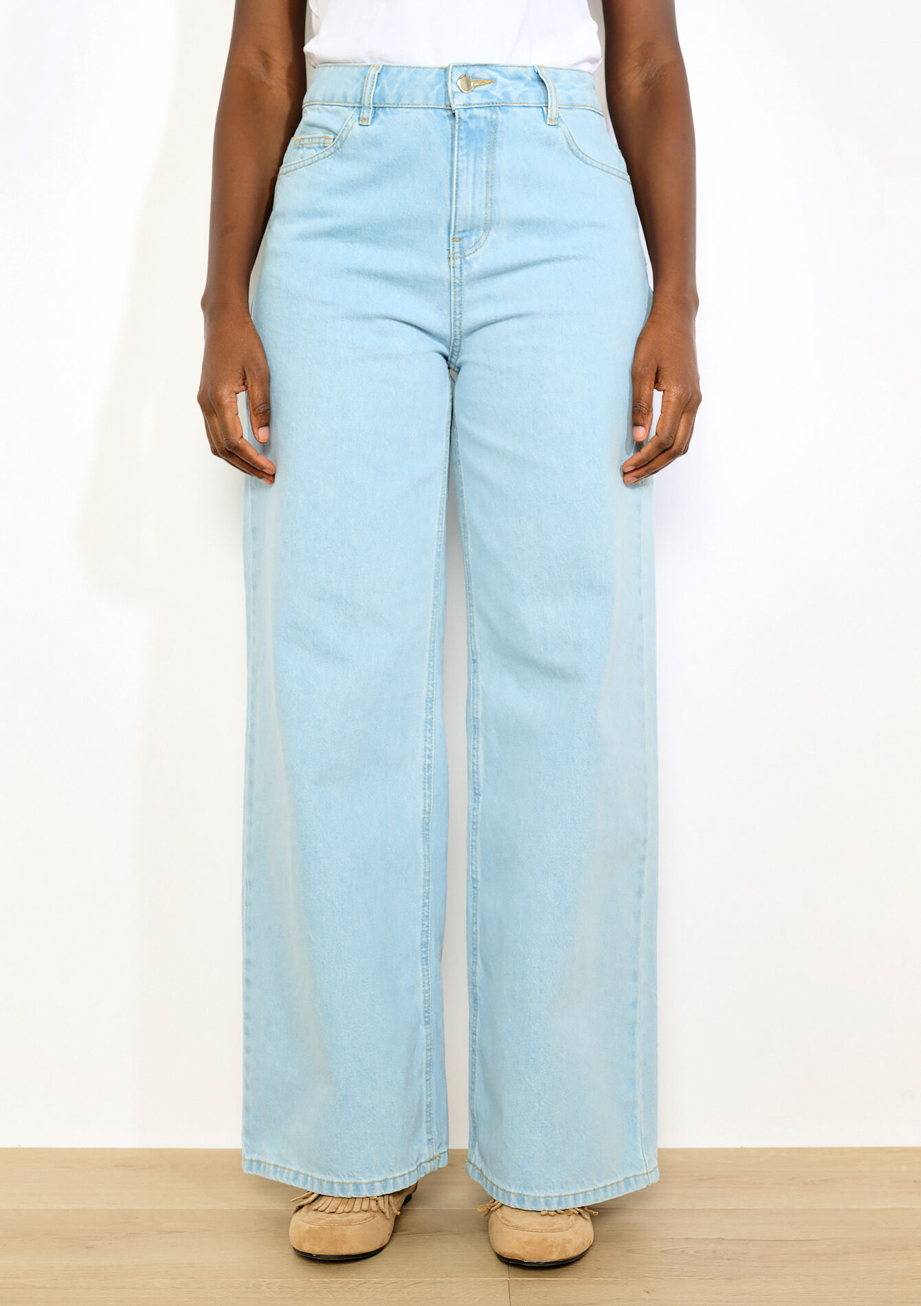 High-waist wide jeans - BLUE BLEACHED - 22000656_0502