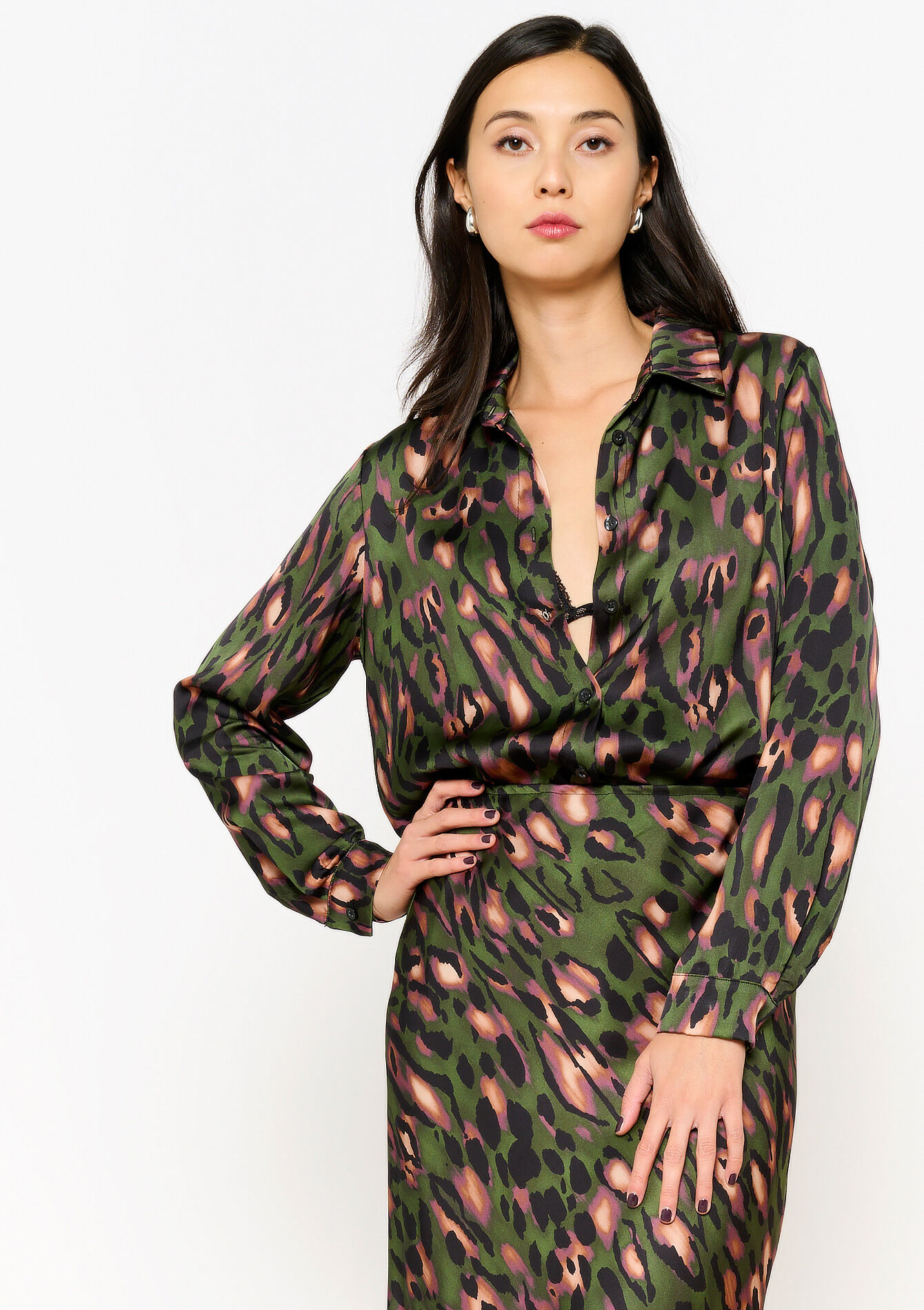 Satijnen hemd met luipaardprint, Satijnen hemd met luipaardprint - BOTTLE GREEN - 05702659_1778
