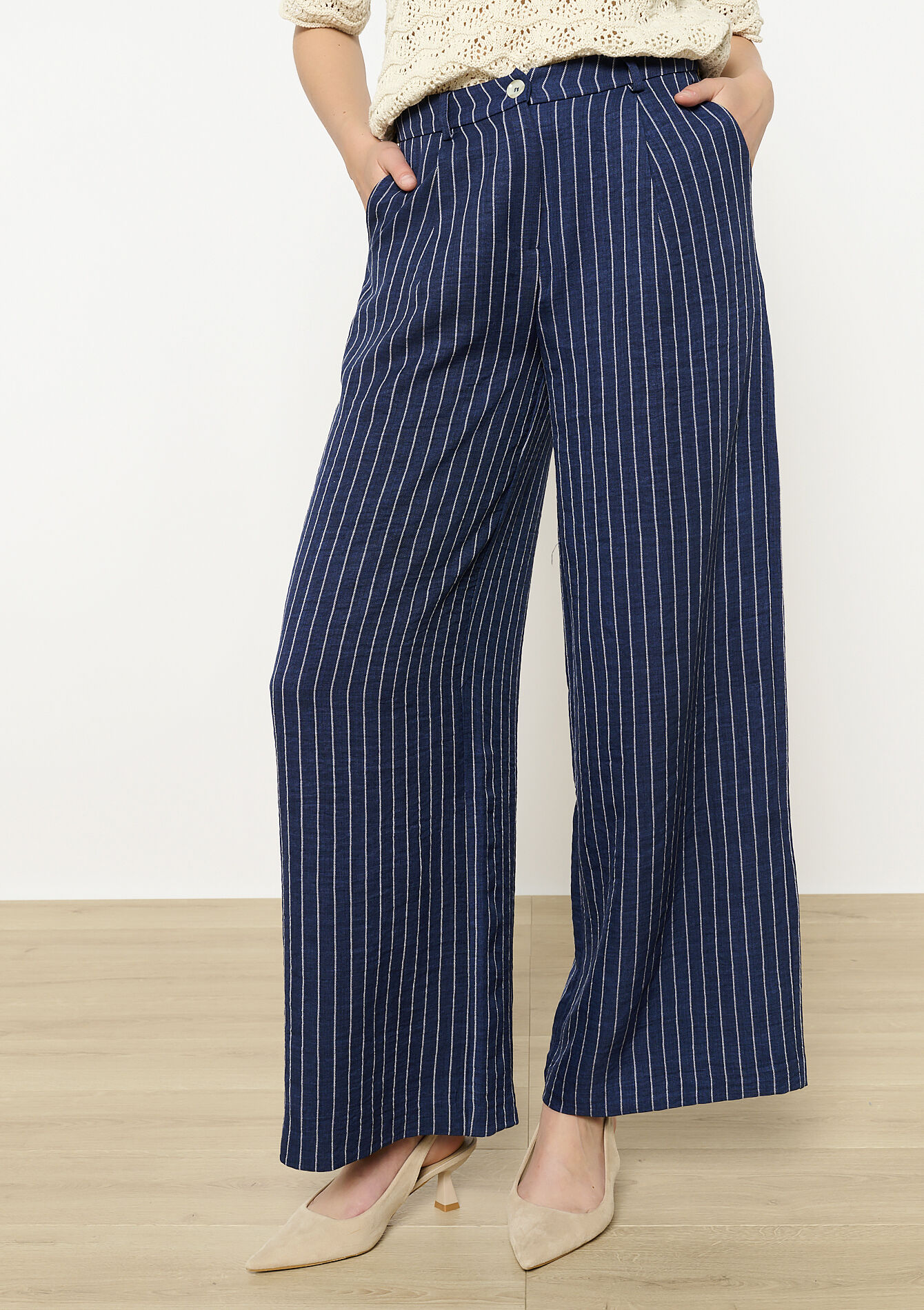 Geklede broek met krijtstrepen, Geklede broek met krijtstrepen - NAVY BASIC - 06100703_2723