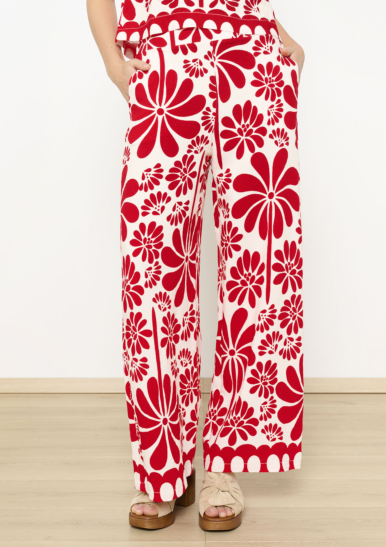 Floral wide-leg trousers, Floral wide-leg trousers - RED ORANGE - 06600977_1397