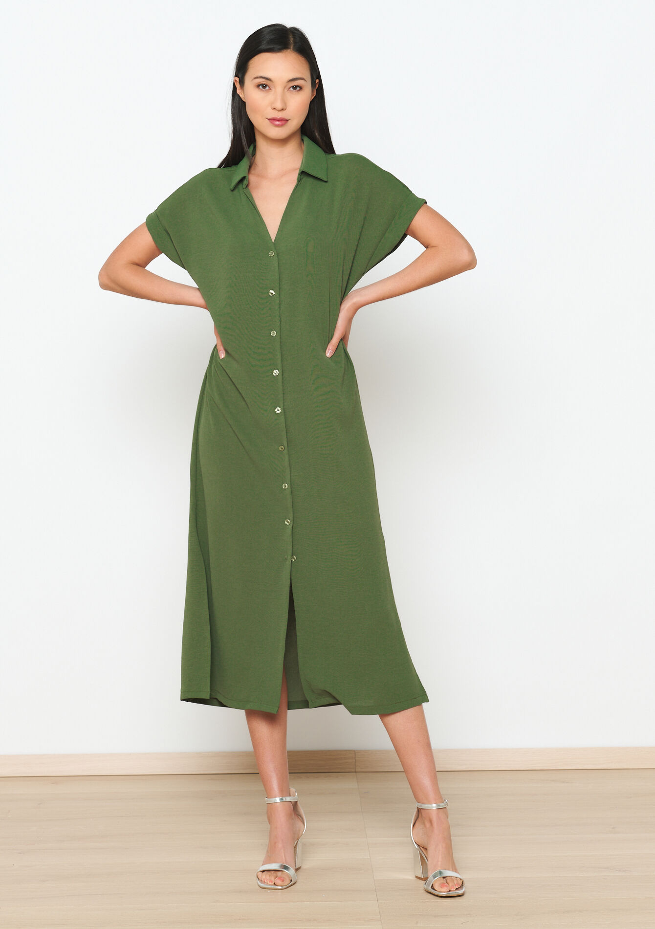 Midi hemdjurk, Midi hemdjurk - KHAKI MED - 08103963_4327