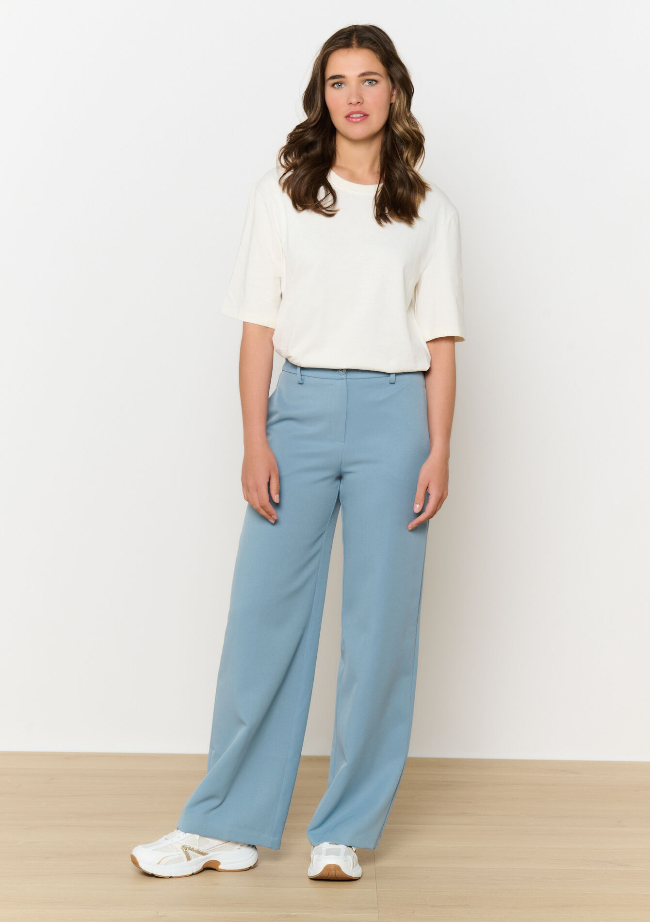Wide leg broek in twill, Wide leg broek in twill - BLUE PASTEL - 06600957_3003