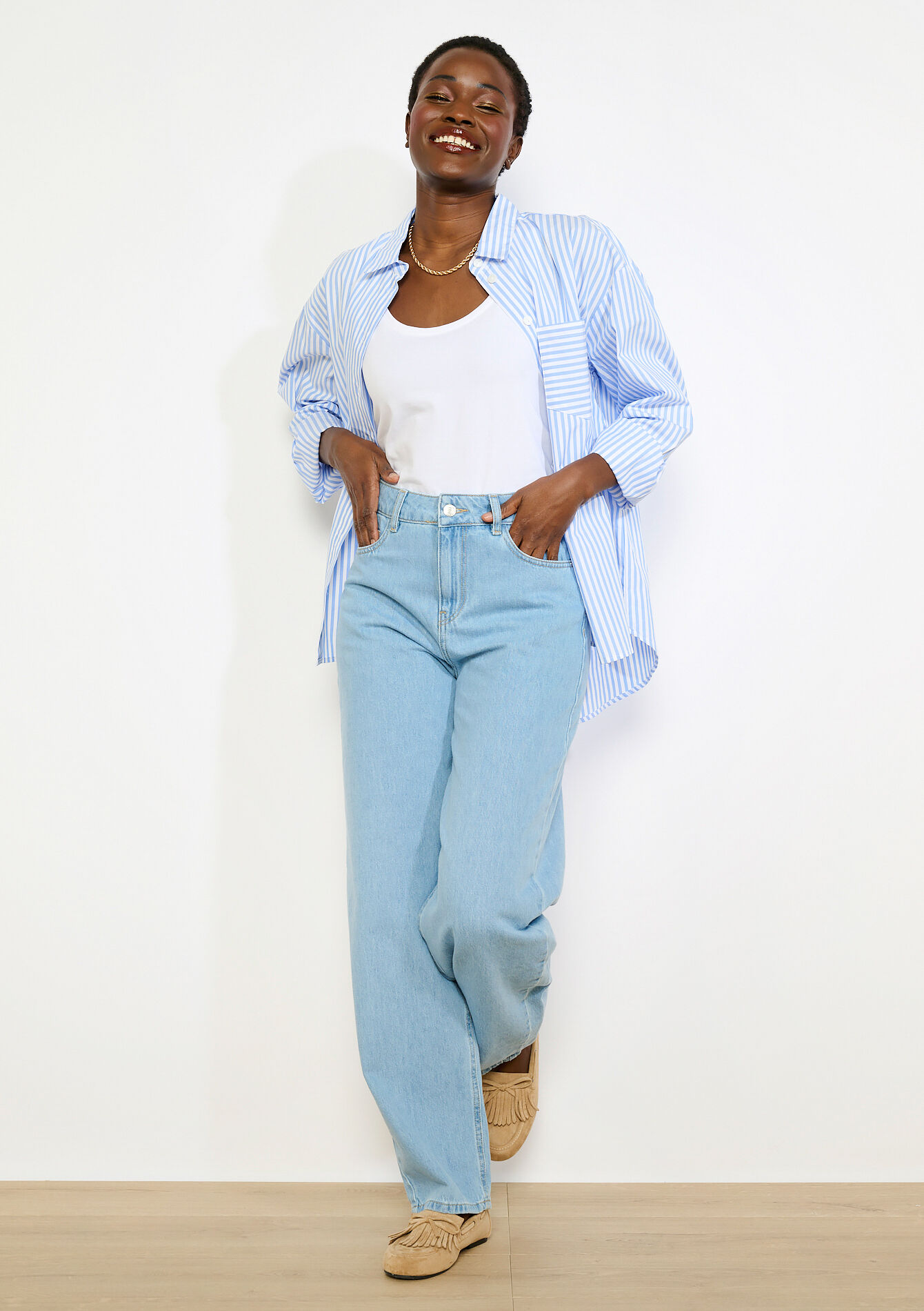 Hoge taille wide-leg jeans, Hoge taille wide-leg jeans - BLUE BLEACHED - 22000661_0502