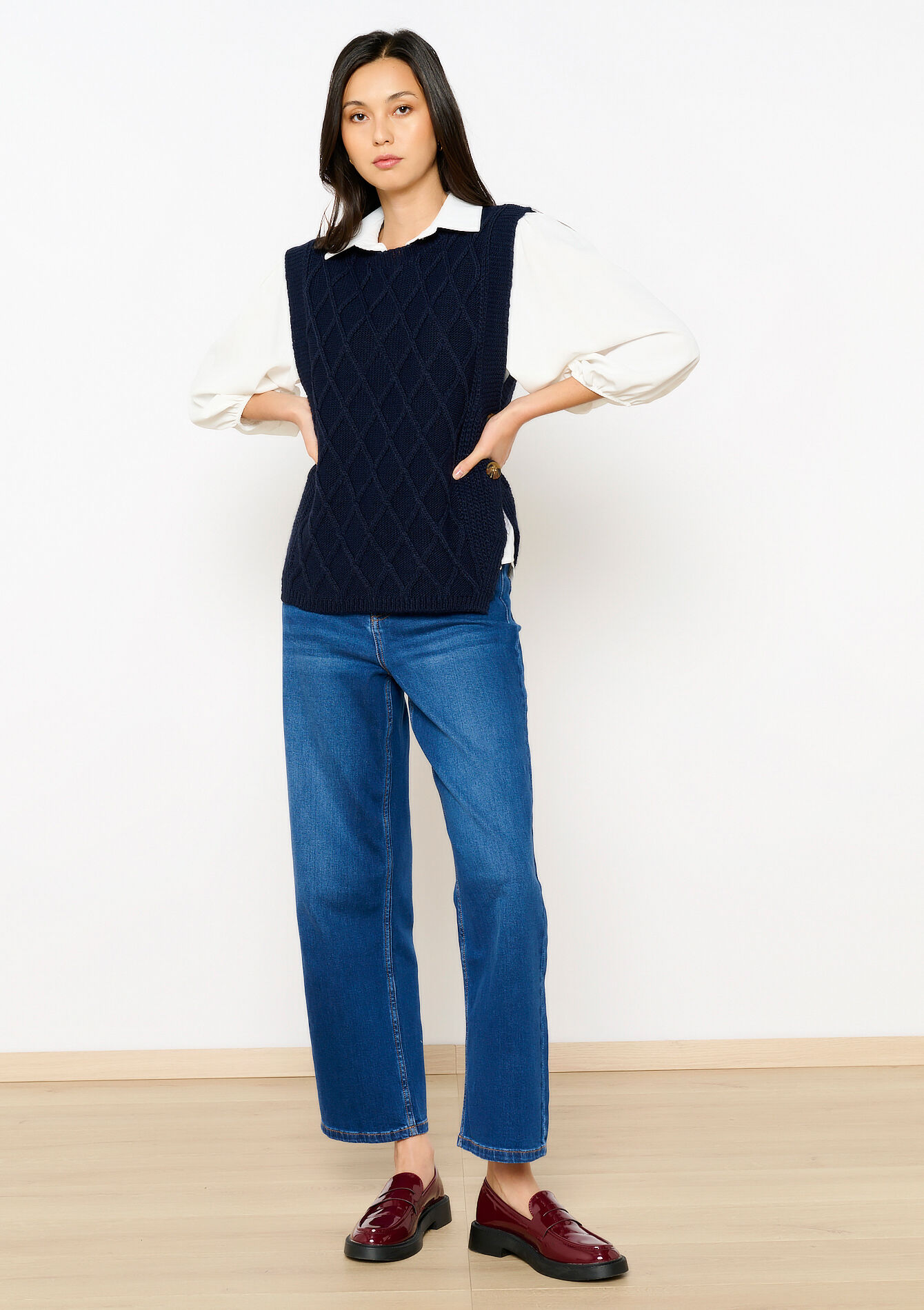 Pull sans manches en maille torsadée, Pull sans manches en maille torsadée - NAVY BASIC - 04006765_2723