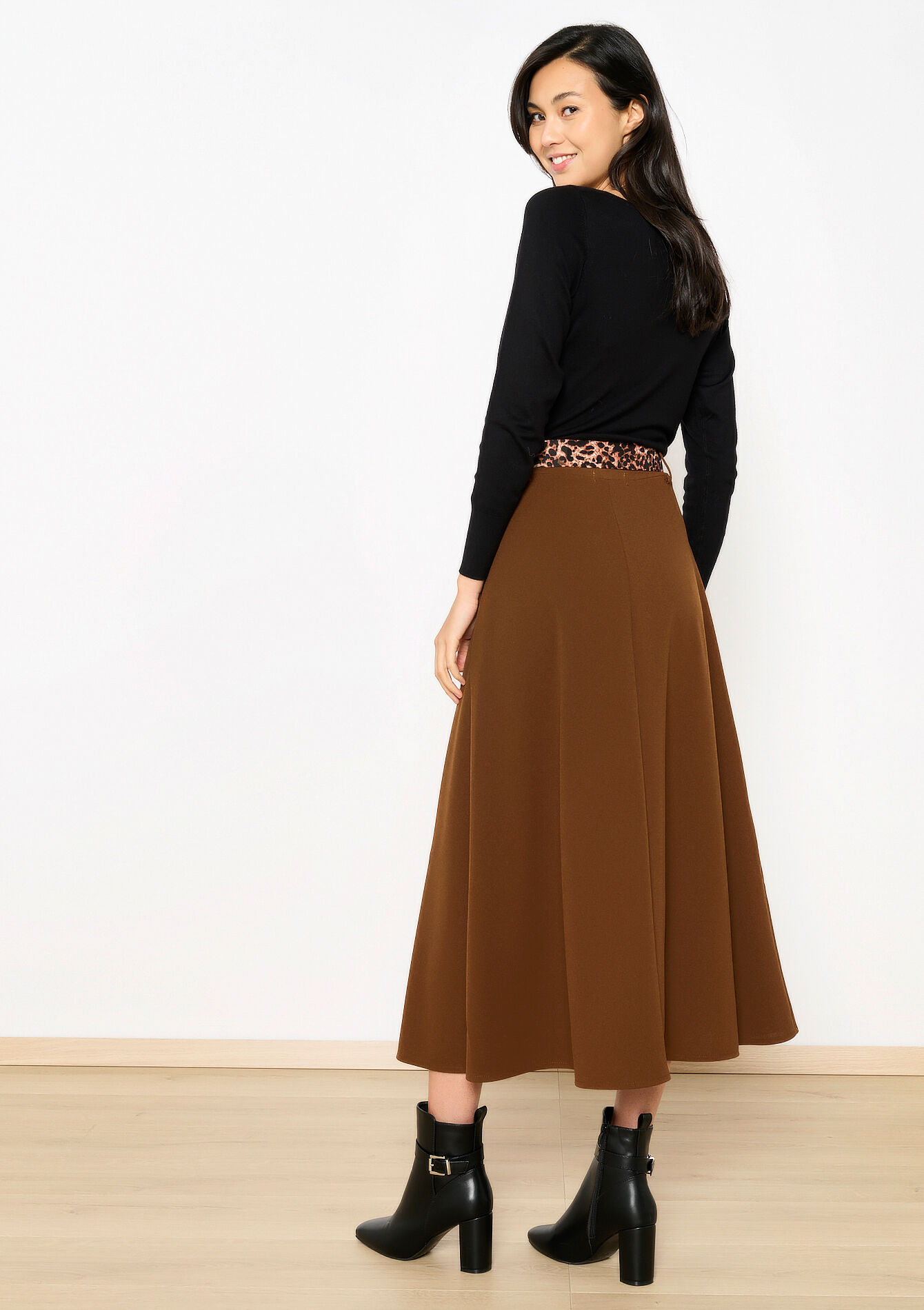 UItlopende maxirok met luipaardriem, UItlopende maxirok met luipaardriem - CAMEL CINNAMON - 07101338_3835