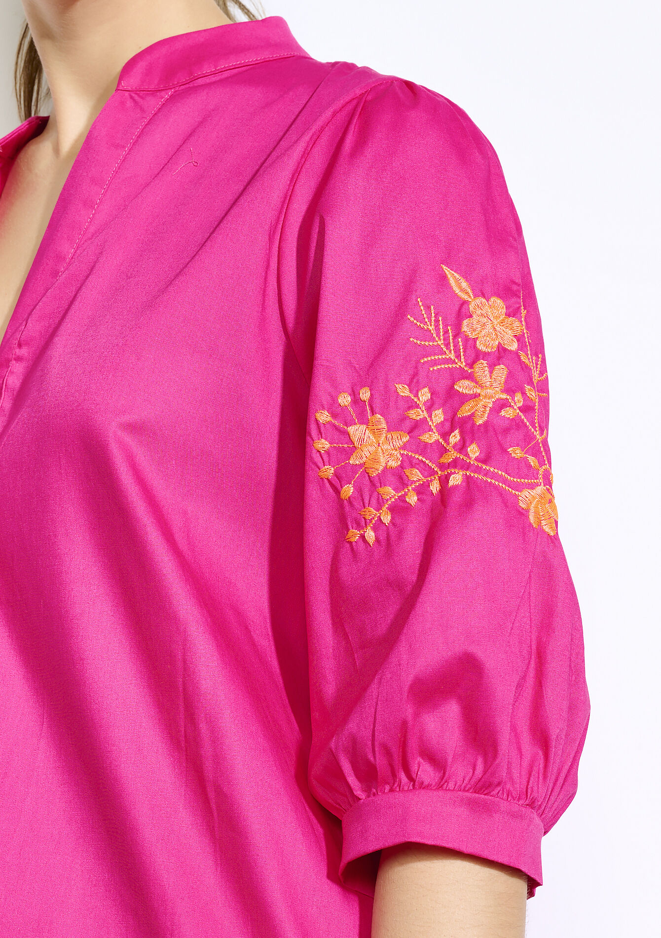 Popeline jurk met borduursel, Popeline jurk met borduursel - FUCHSIA - 08104212_5626