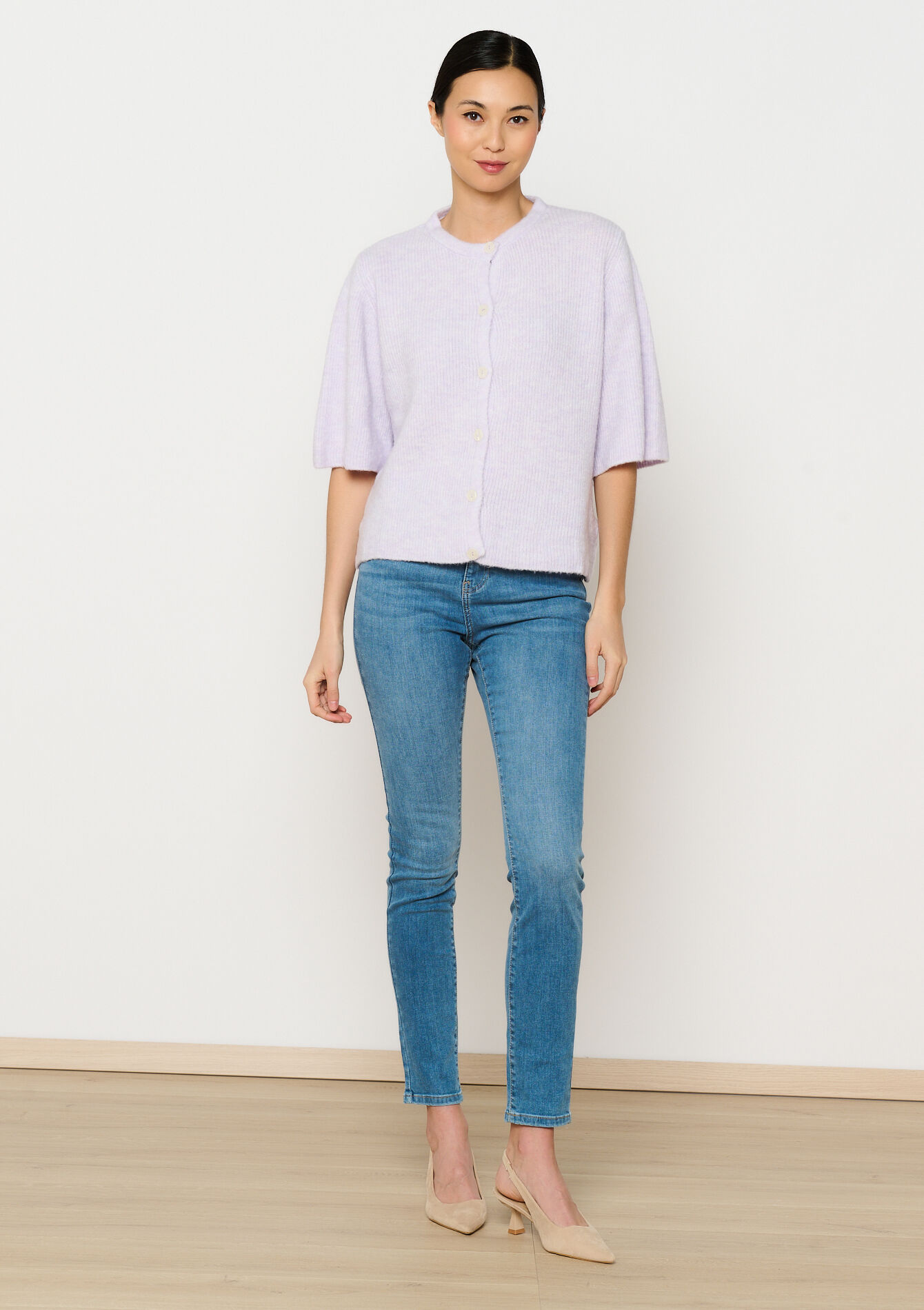 Cardigan met korte mouwen, Cardigan met korte mouwen - LILAC BRIGHT - 04101296_2578