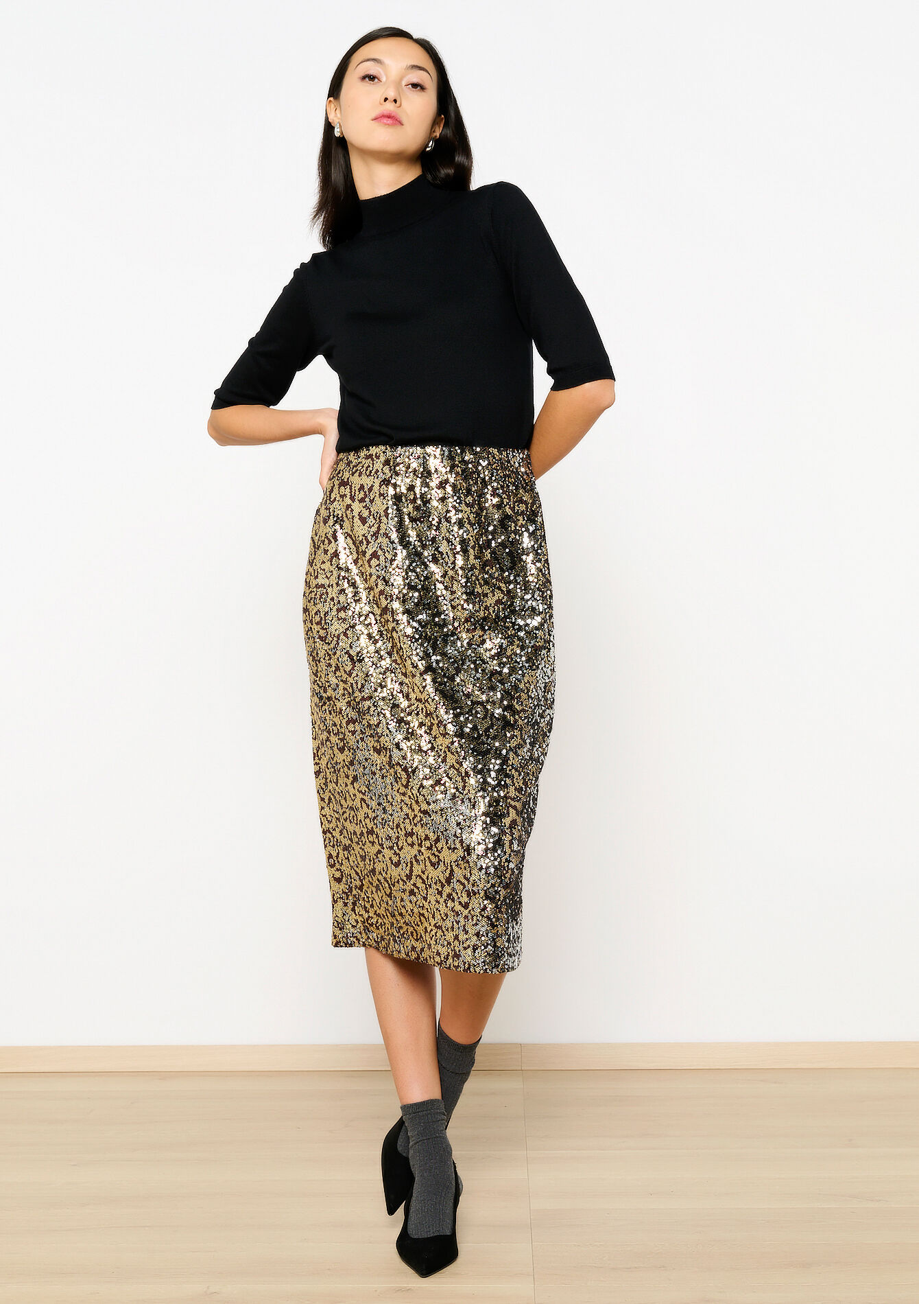 Jupe crayon à sequins, Jupe crayon à sequins - BLACK - 07101291_1119