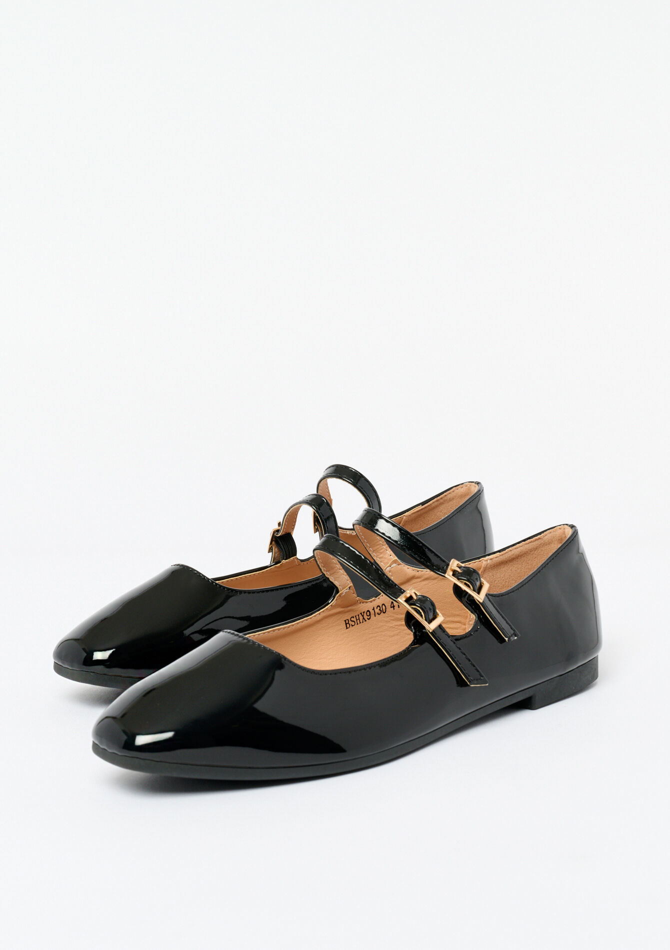 Lacquered ballerinas with straps, Lacquered ballerinas with straps - BLACK - 13100298_1119