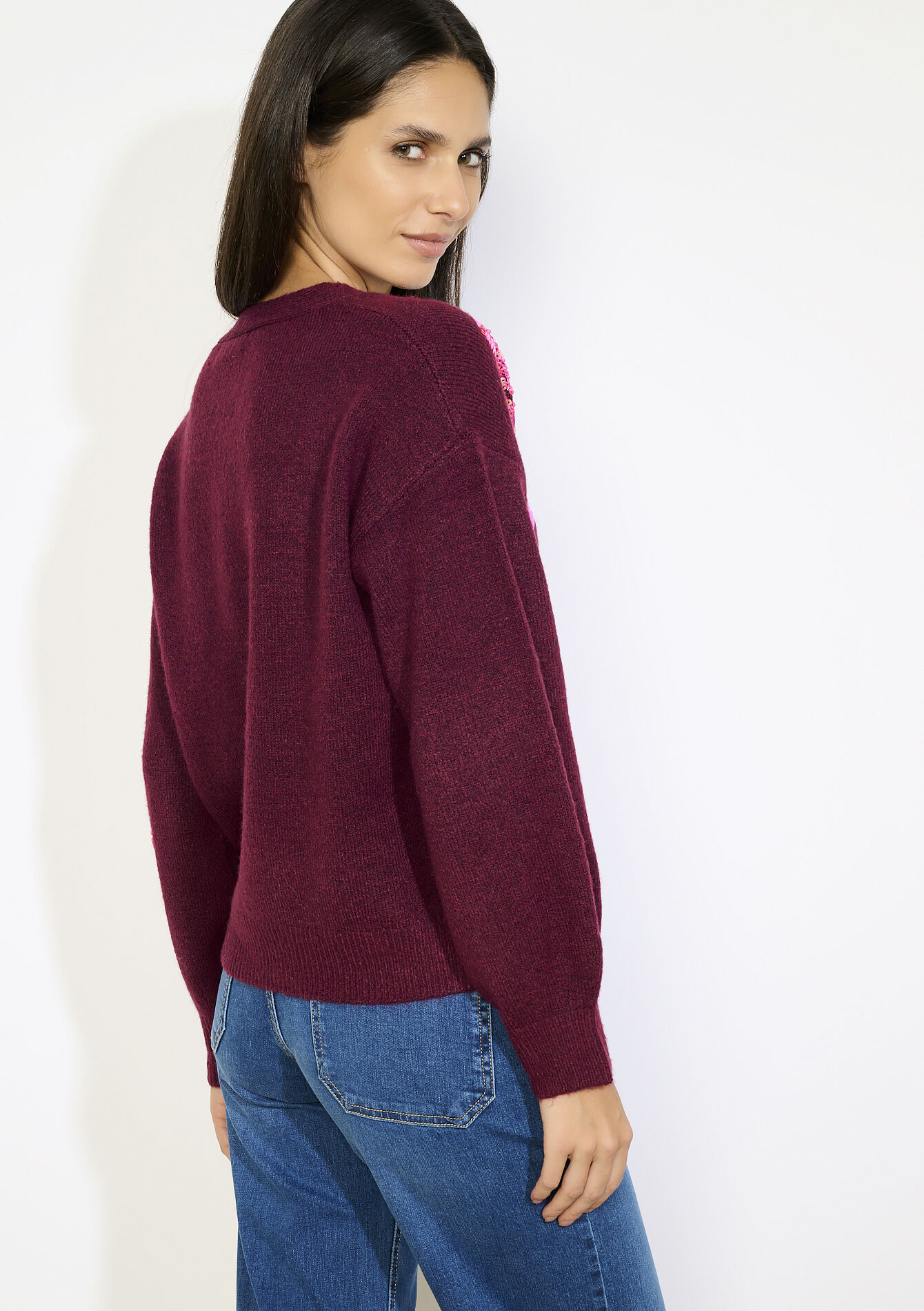 Pull col v brodé - BORDEAUX WINE - 04006984_5514